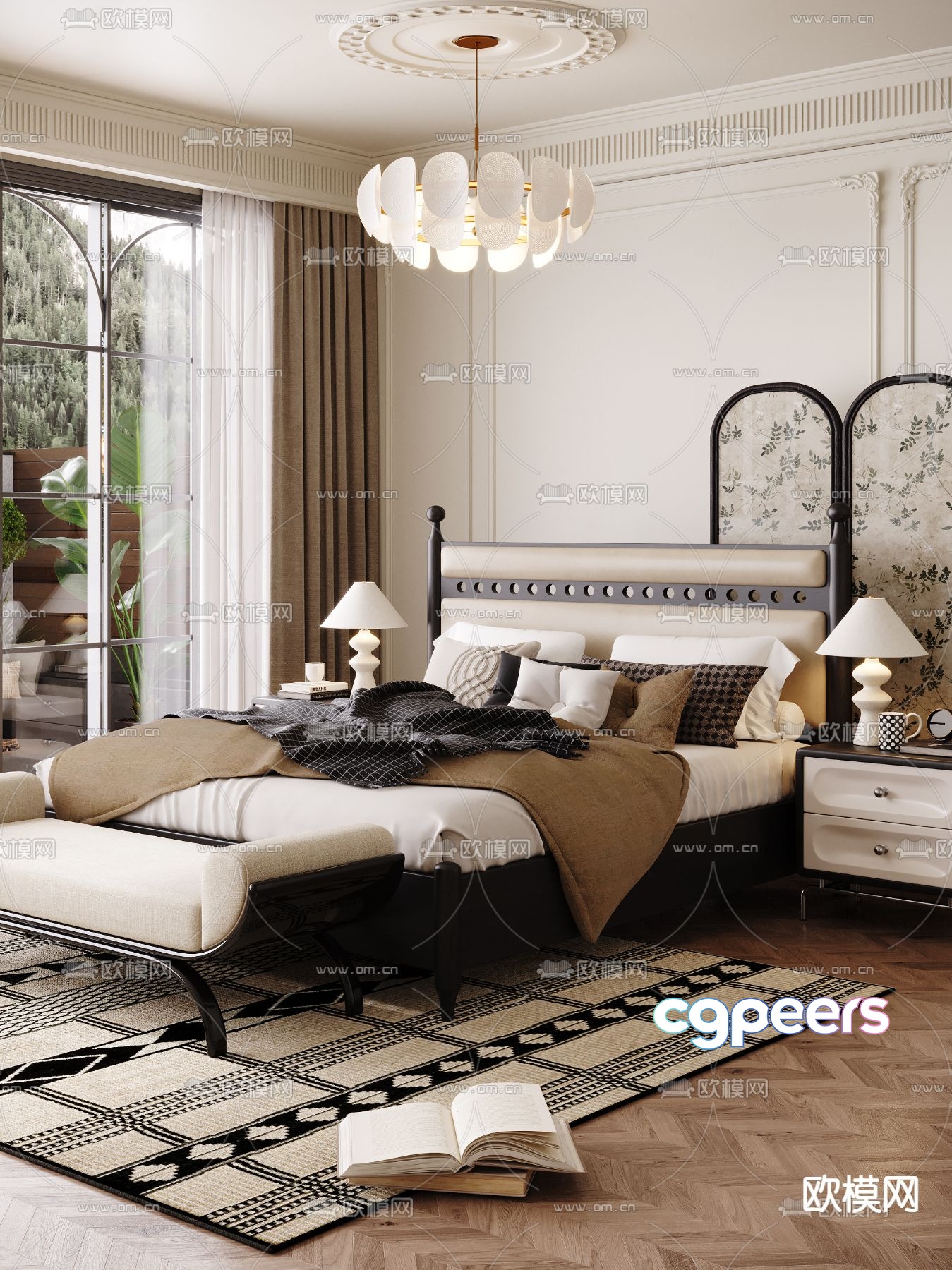 French double bed 3d model French double bed 3d model