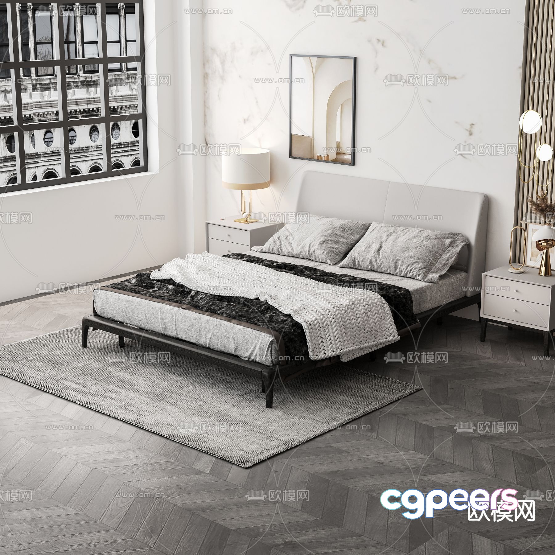 Modern double bed 3d model Modern double bed 3d model