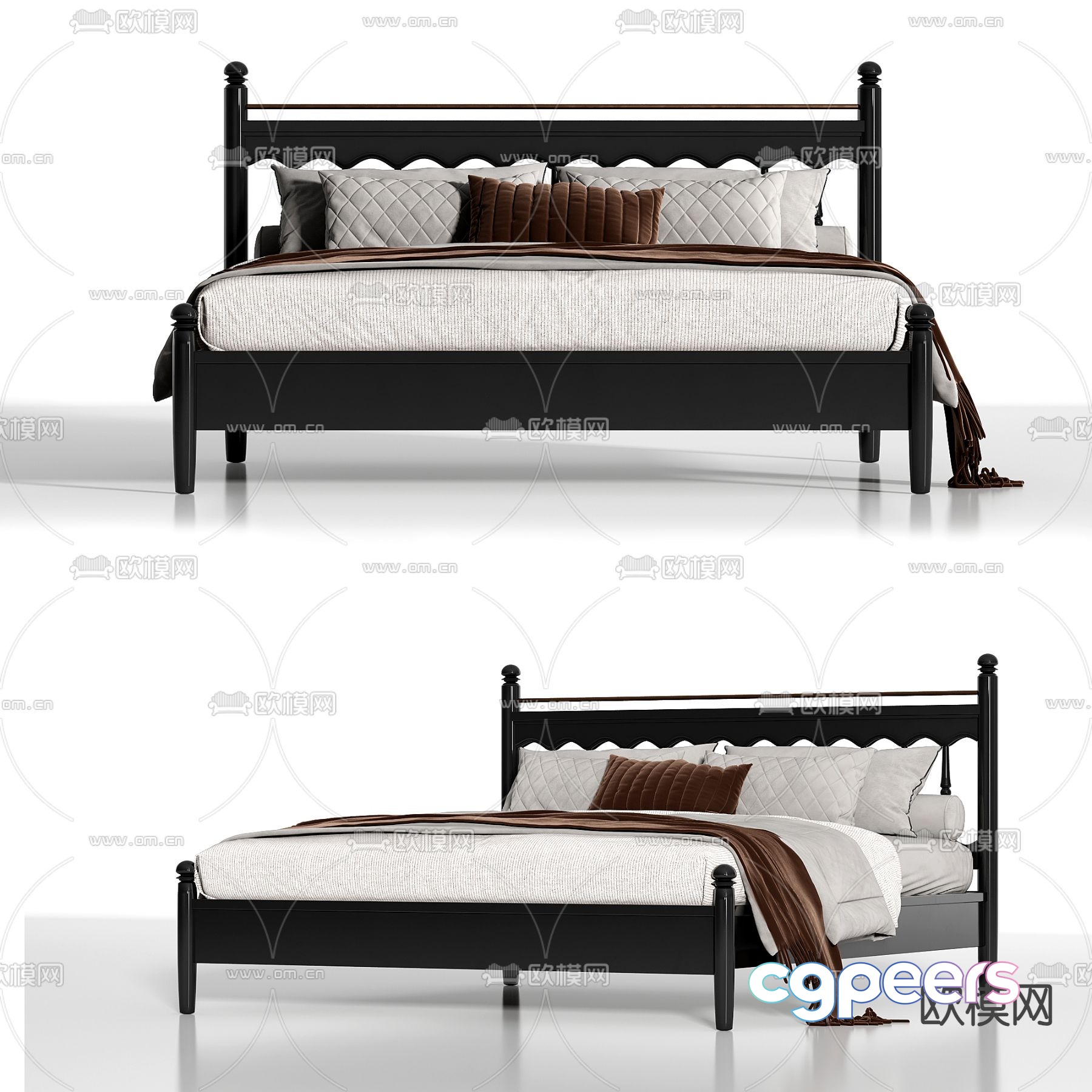 French double bed 3d model French double bed 3d model