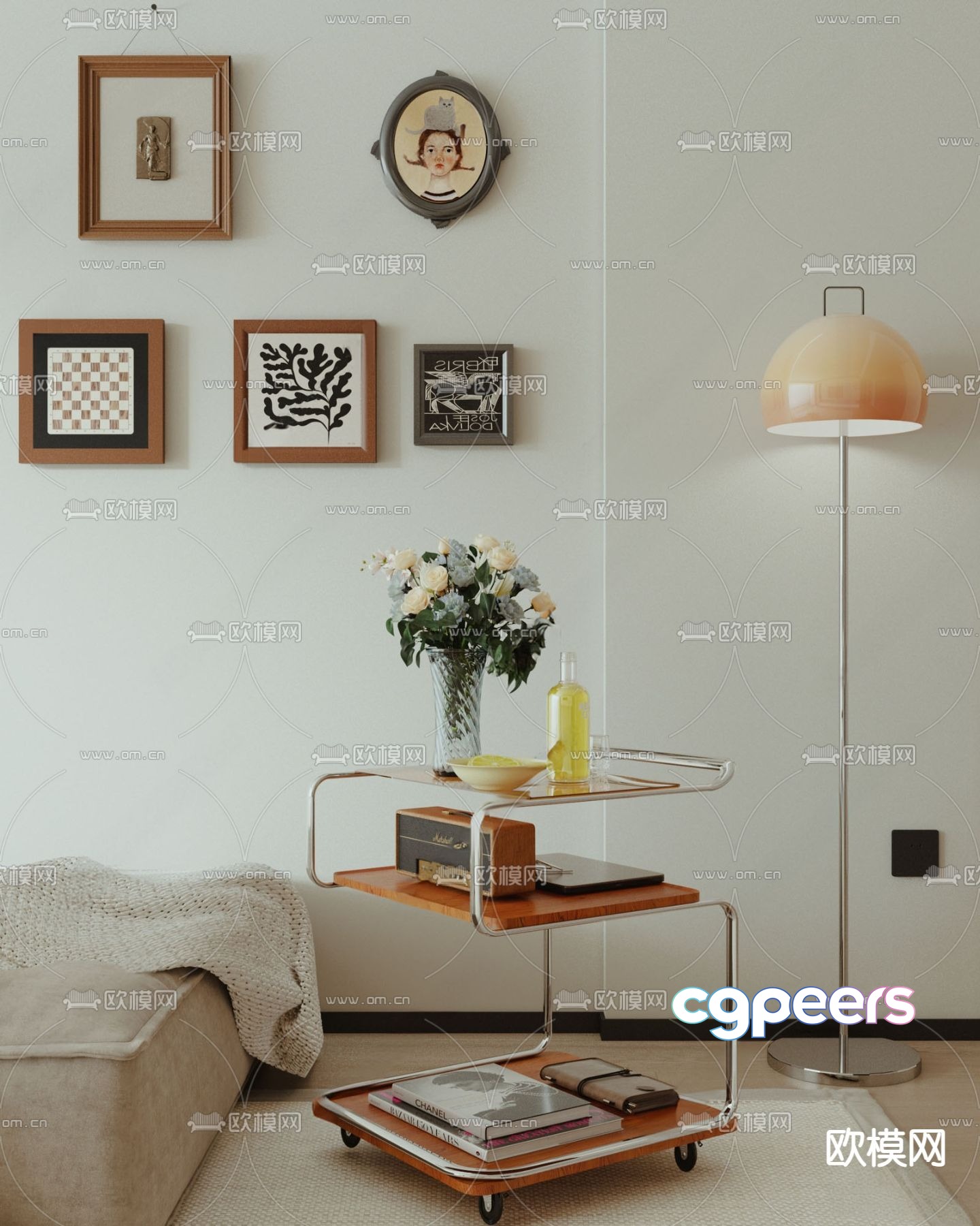 Middle-aged side table corner table small cart 3D model Middle-aged side table corner table small cart 3D model