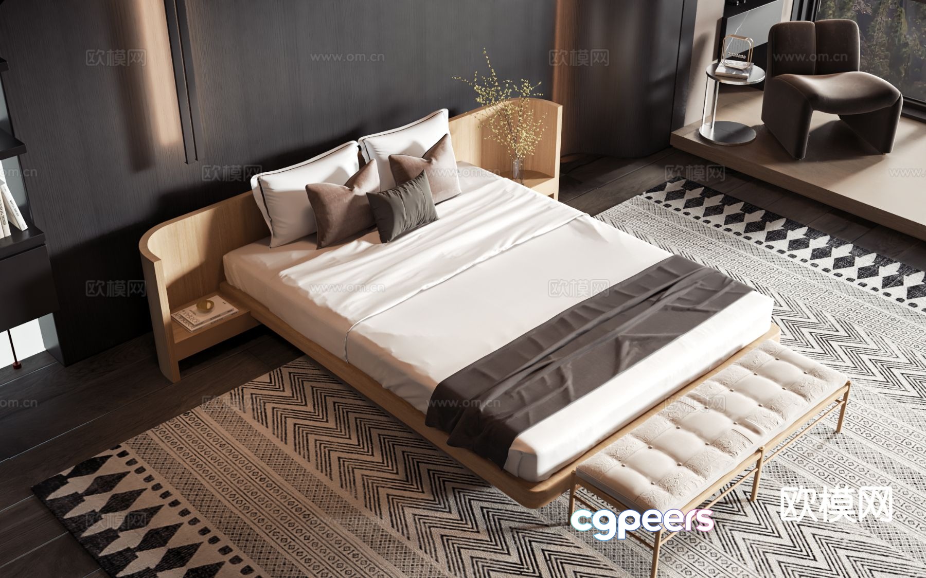 Modern double bed 3d model Modern double bed 3d model