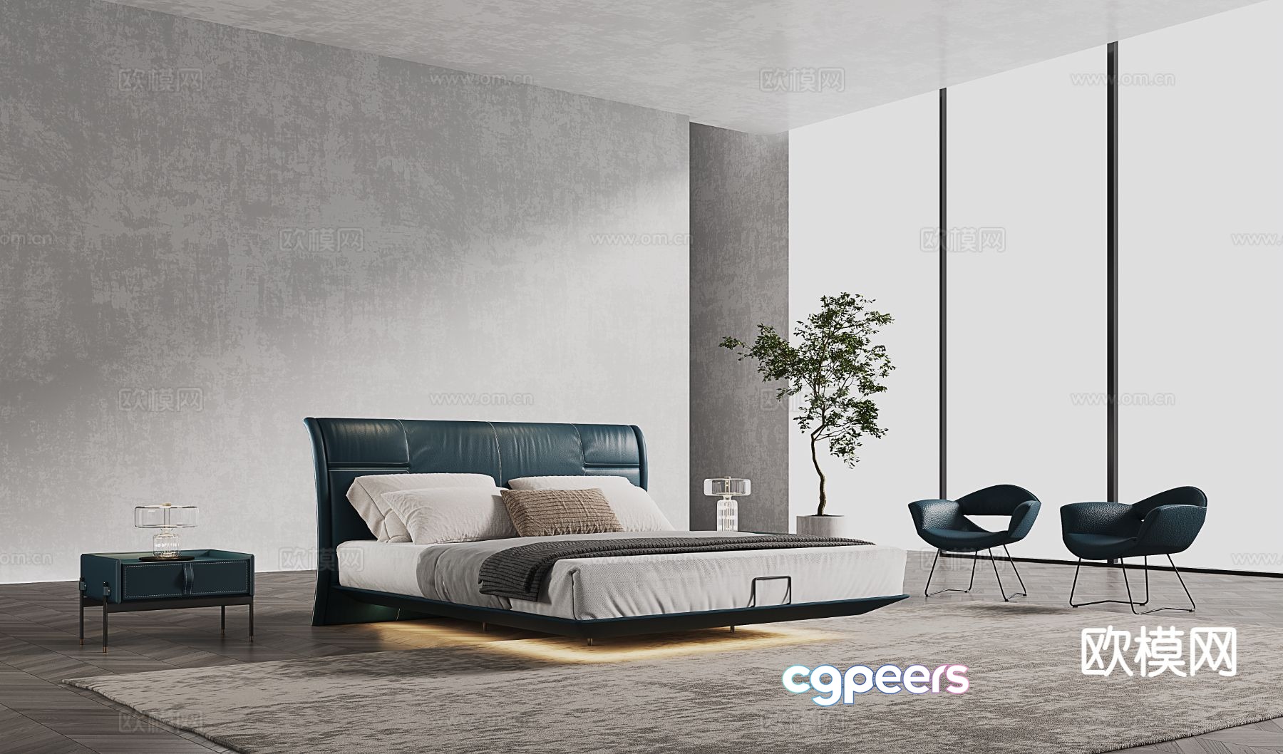 Leather double bed 3d model Leather double bed 3d model