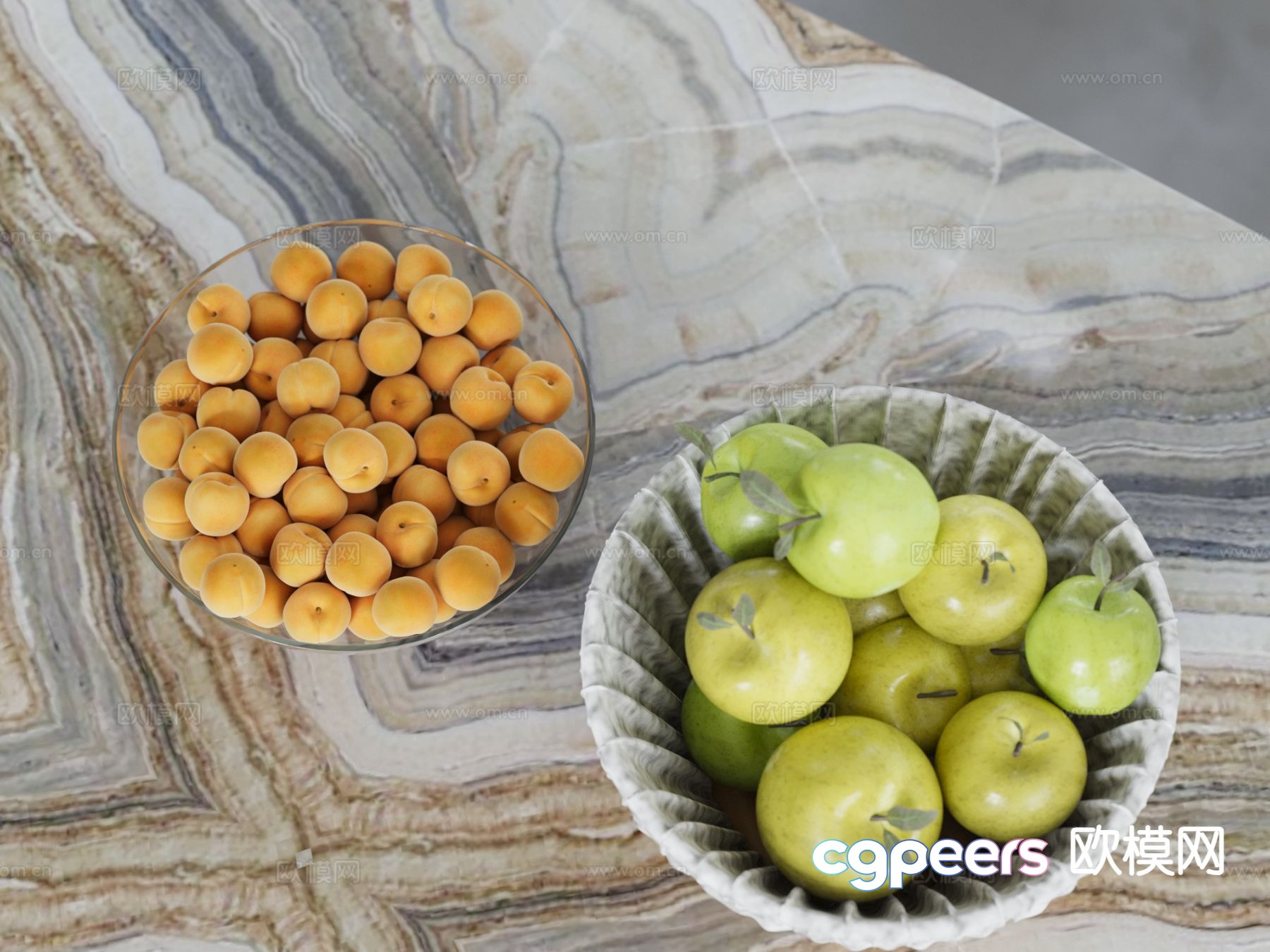 Fruit Fruit Plate Green Apple Apricot 3D Model Fruit Fruit Plate Green Apple Apricot 3D Model