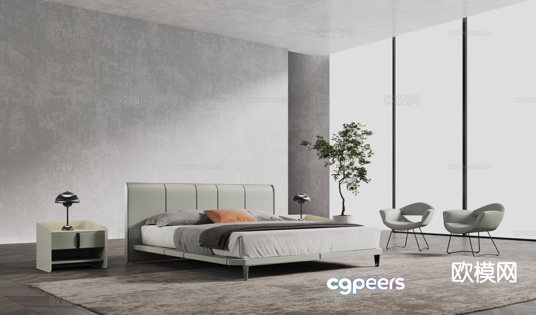 Modern double bed 3d model Modern double bed 3d model