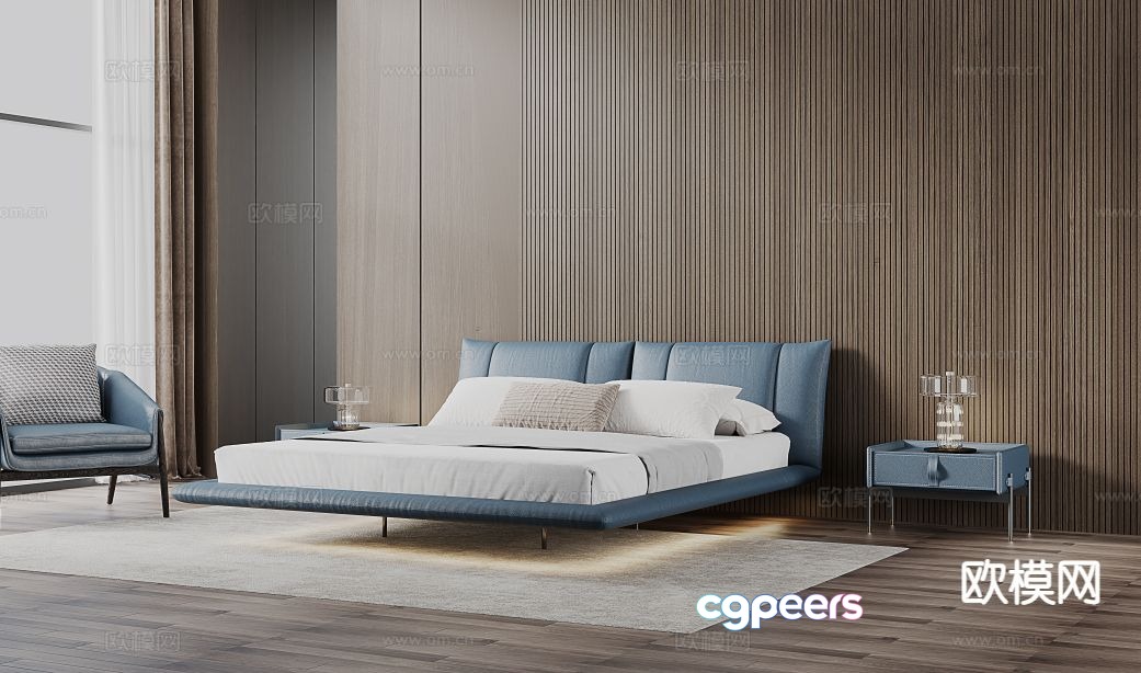 Modern double bed 3d model Modern double bed 3d model