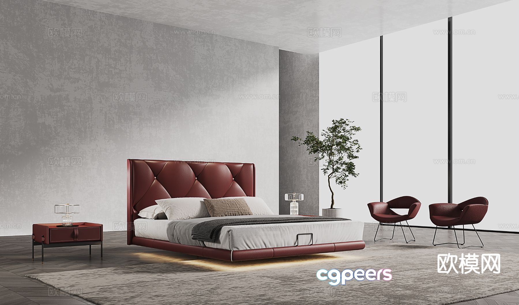 Modern double bed 3d model Modern double bed 3d model