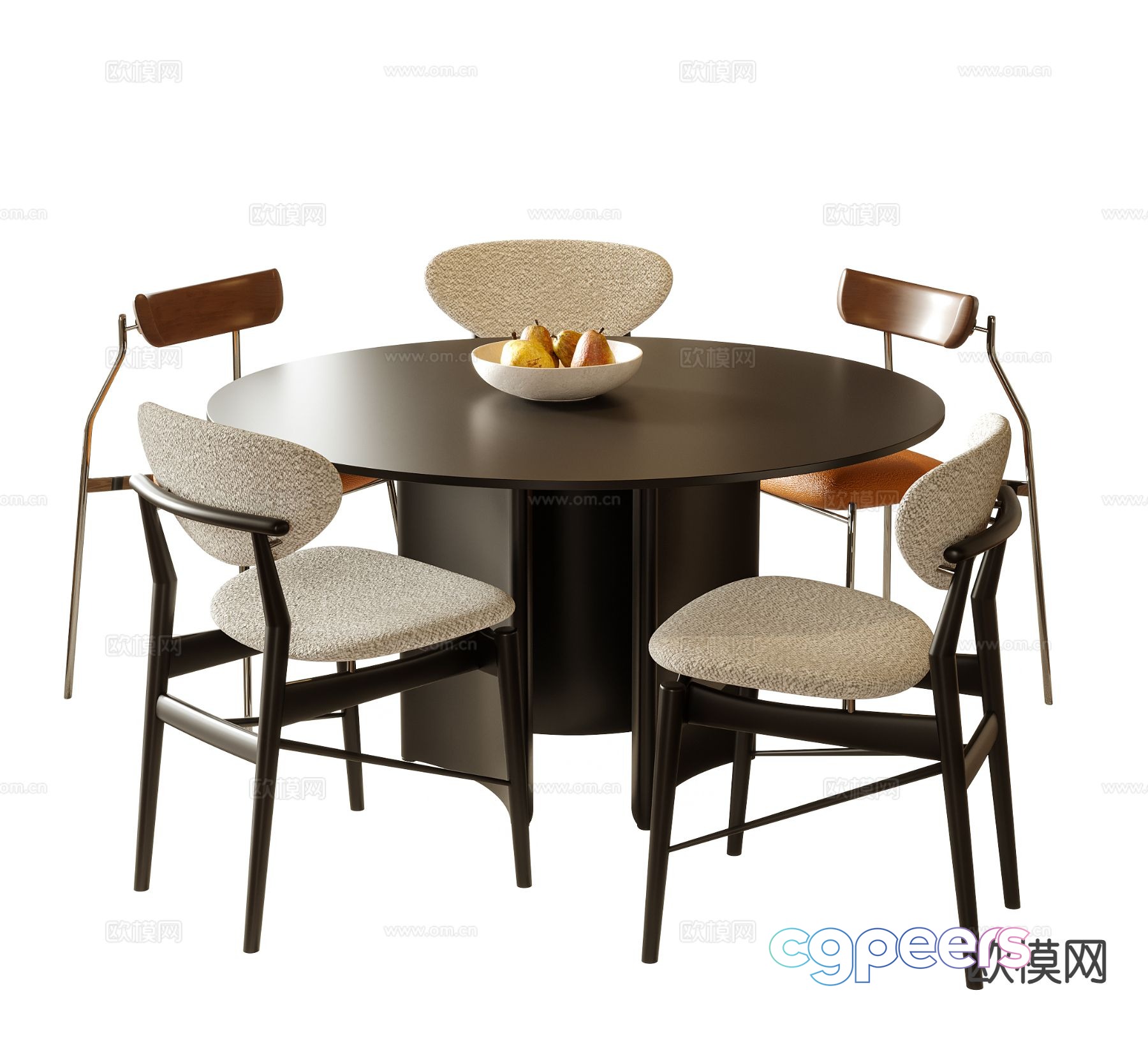 Medium style dining table and chairs round dining table 3D model Medium style dining table and chairs round dining table 3D model