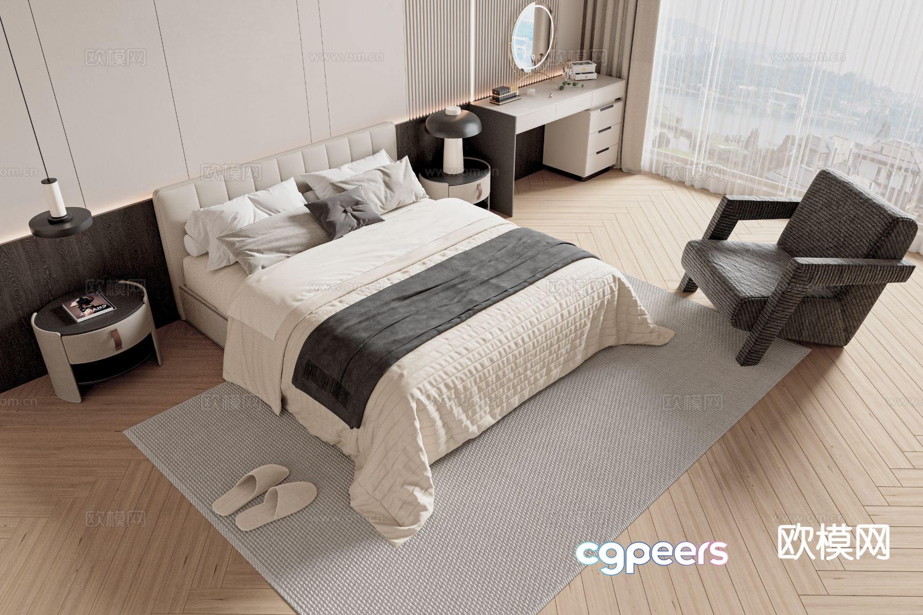 Modern double bed 3d model Modern double bed 3d model