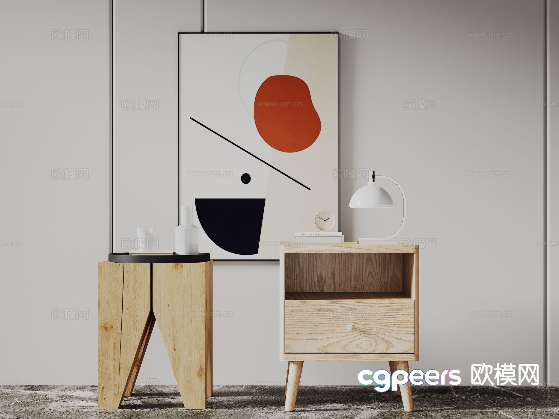 New Chinese style bedside table 3d model New Chinese style bedside table 3d model