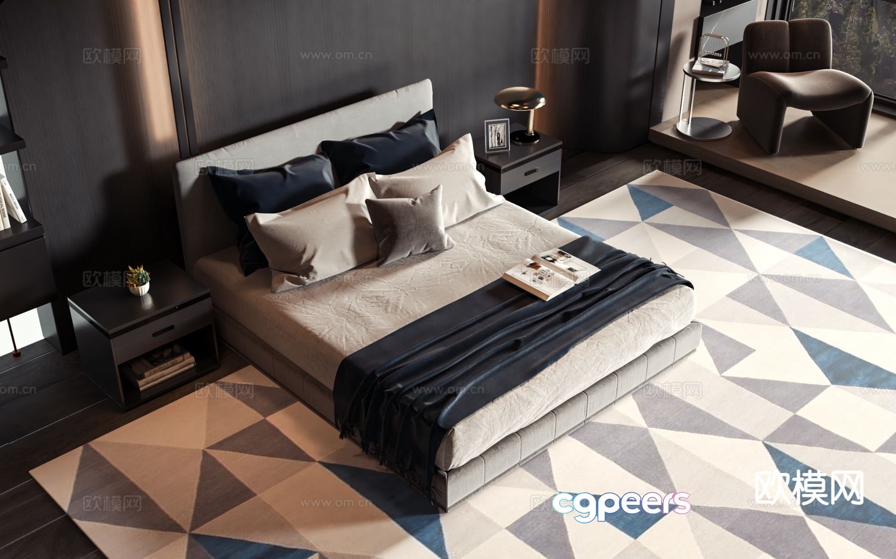 Modern double bed 3d model Modern double bed 3d model
