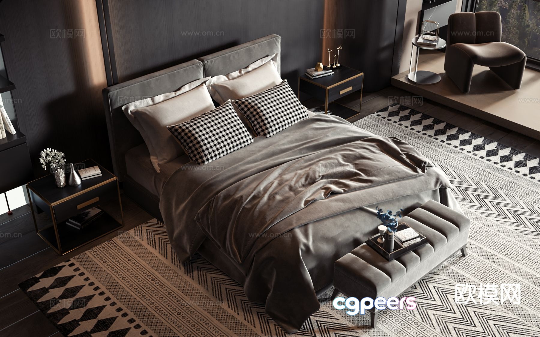 Modern double bed 3d model Modern double bed 3d model