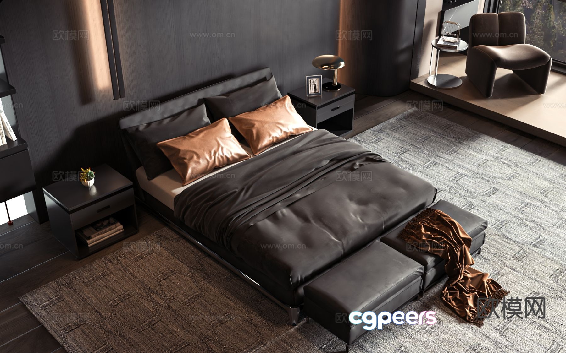 Modern double bed 3d model Modern double bed 3d model
