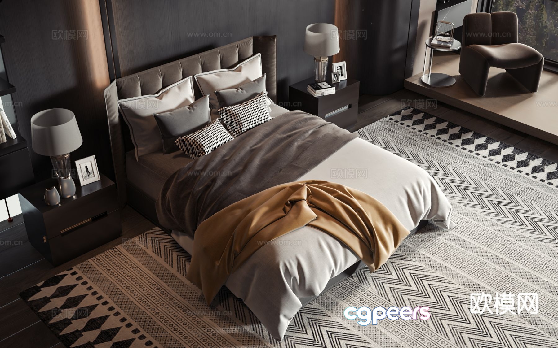 Modern double bed 3d model Modern double bed 3d model