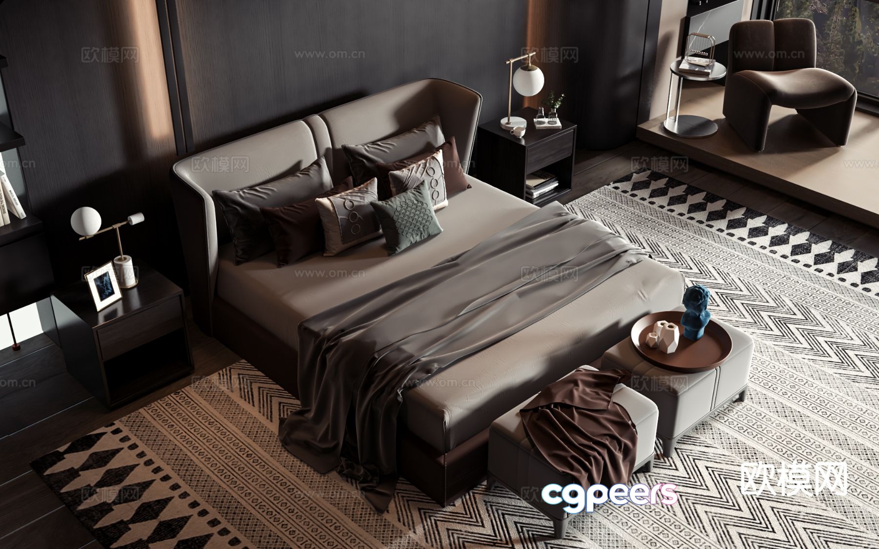 Modern double bed 3d model Modern double bed 3d model