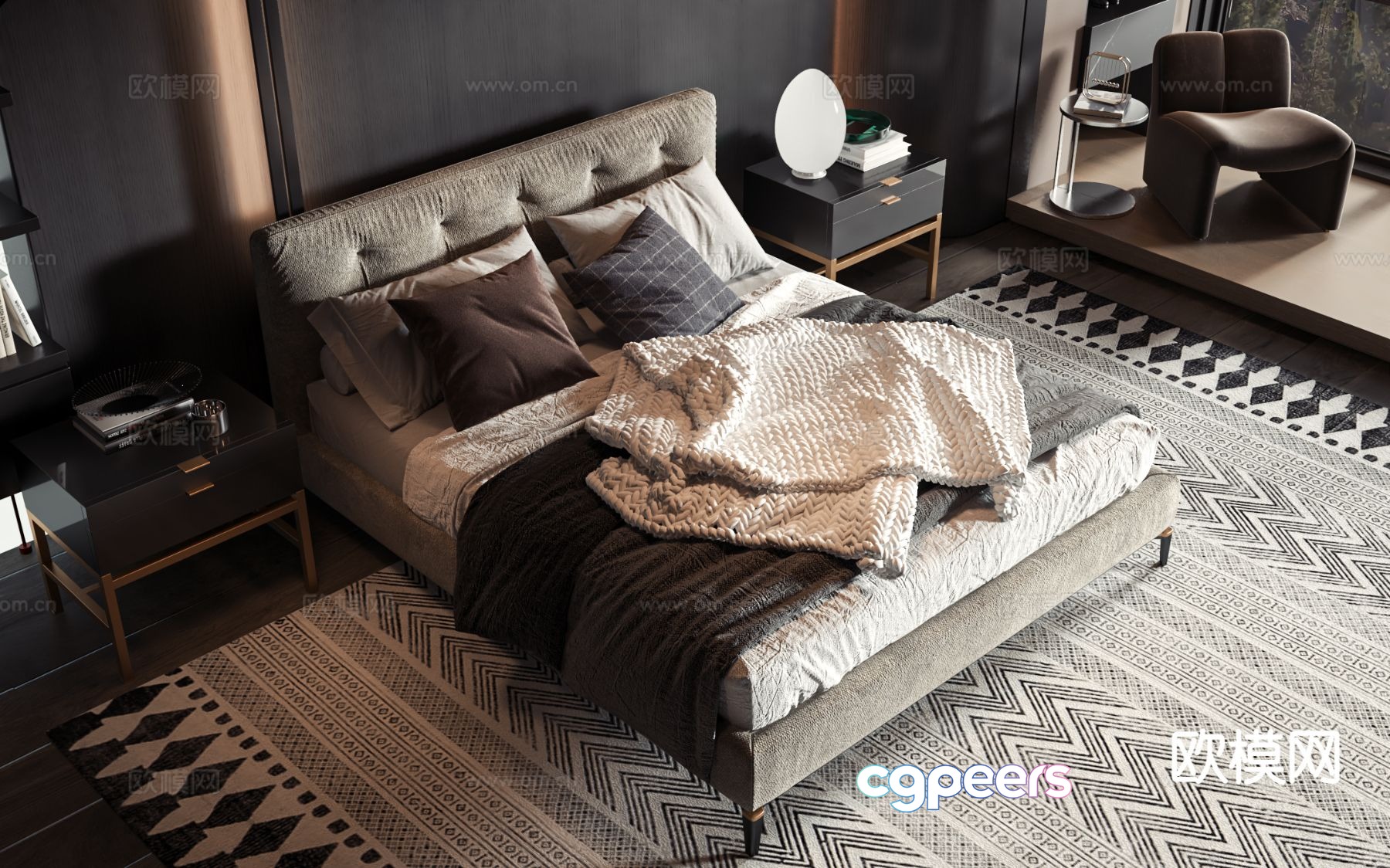 Modern double bed 3d model Modern double bed 3d model