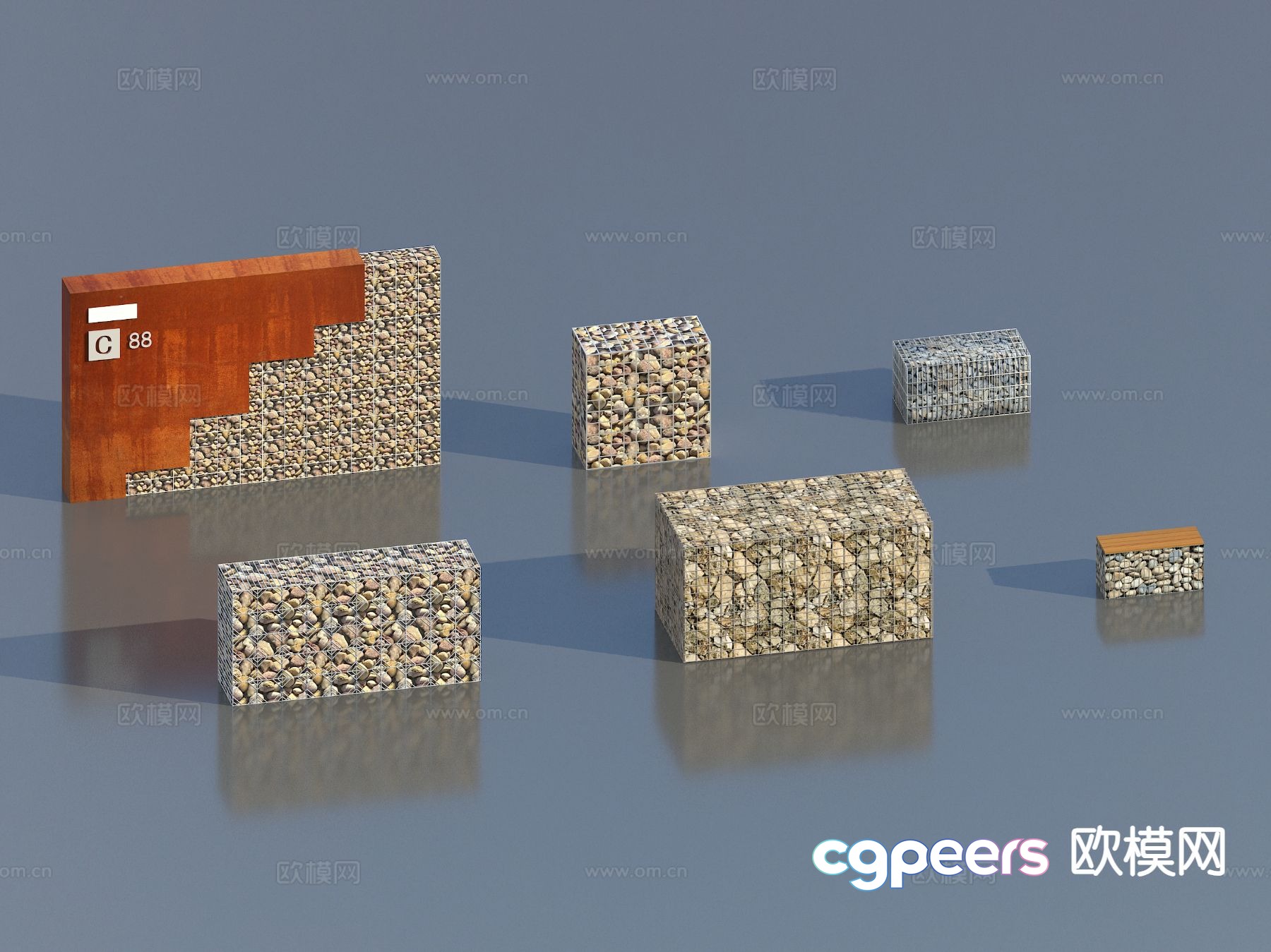 Gabion landscape wall gabion bench rock background wall 3D model Gabion landscape wall gabion bench rock background wall 3D model