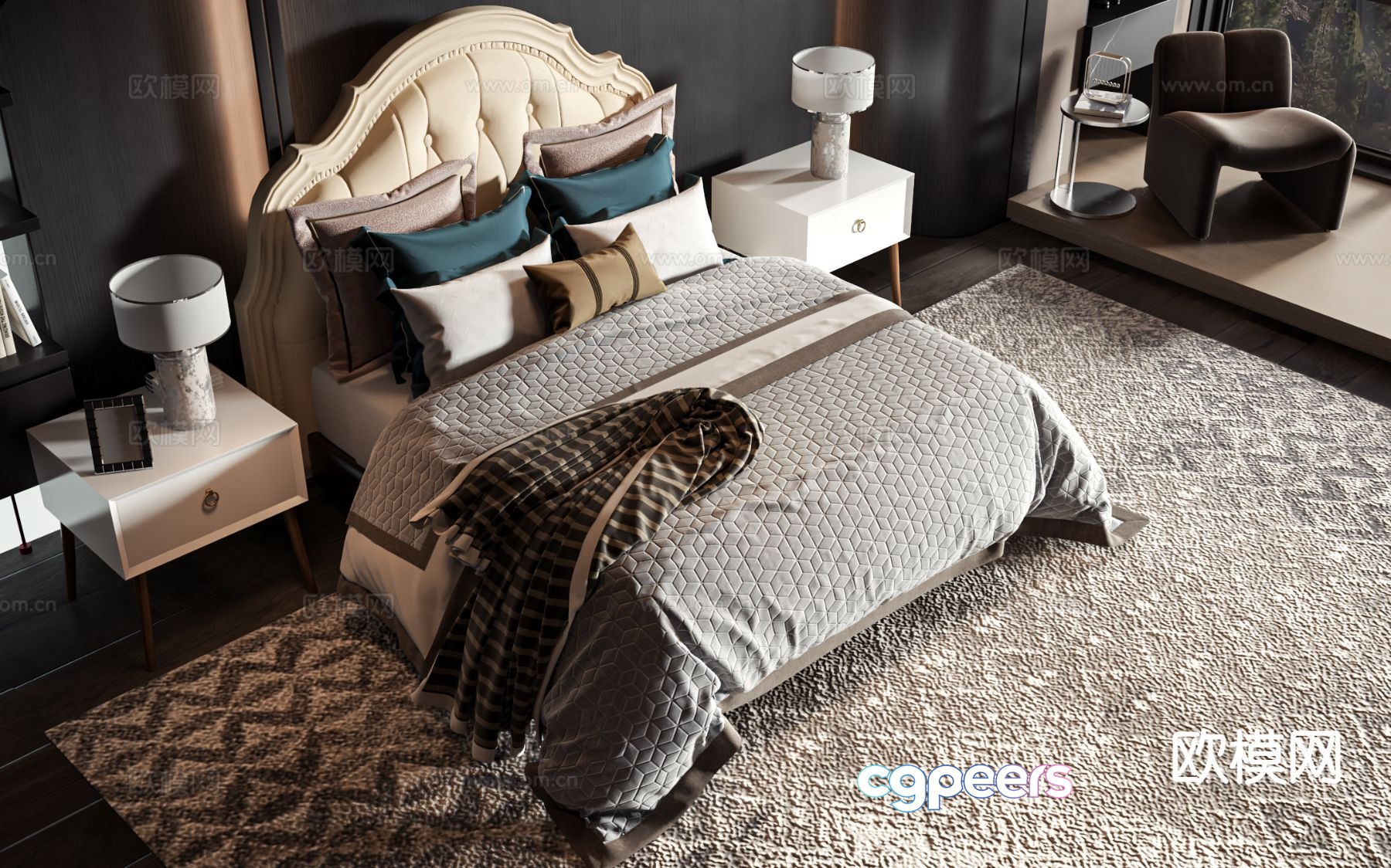 American double bed 3d model American double bed 3d model
