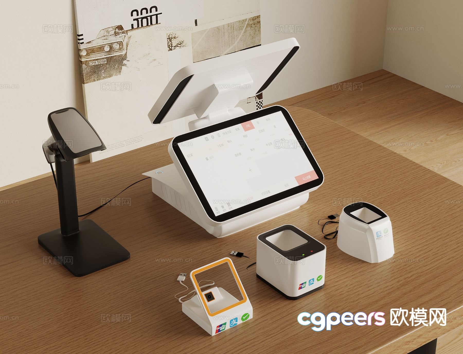 Cash register, code scanner, face scanner 3D model Cash register, code scanner, face scanner 3D model