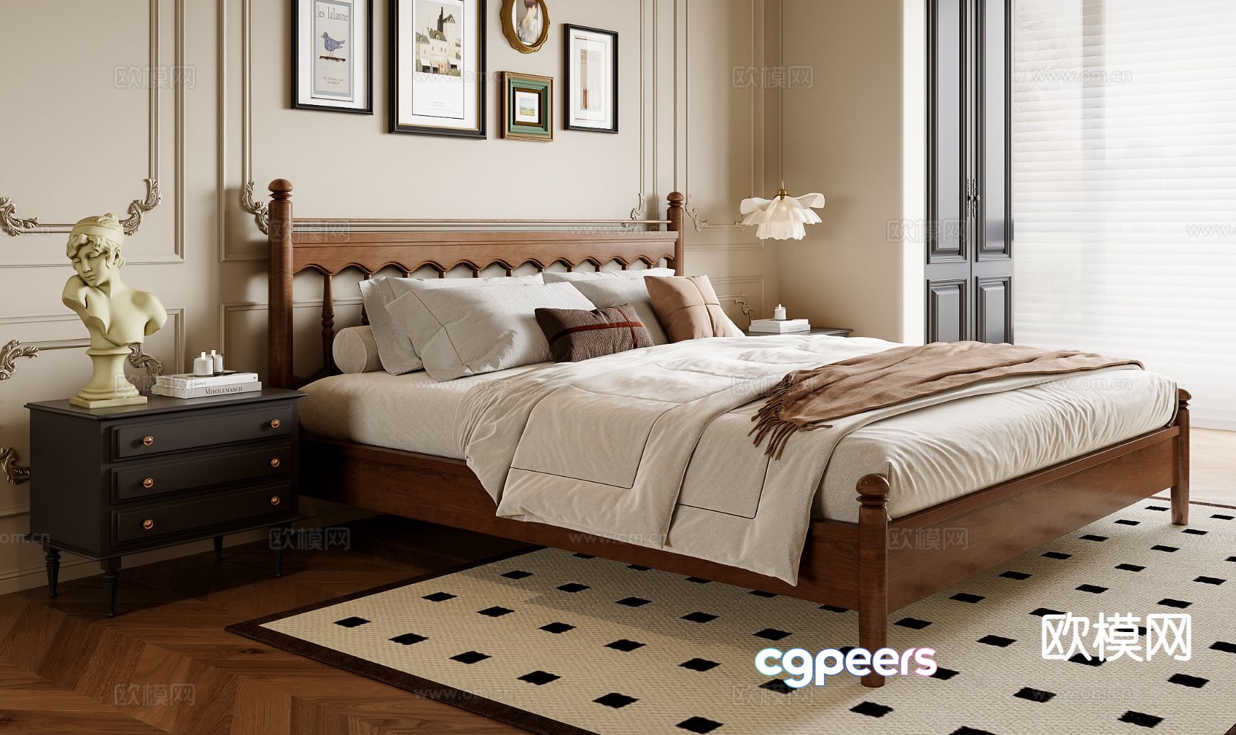 French double bed 3d model French double bed 3d model