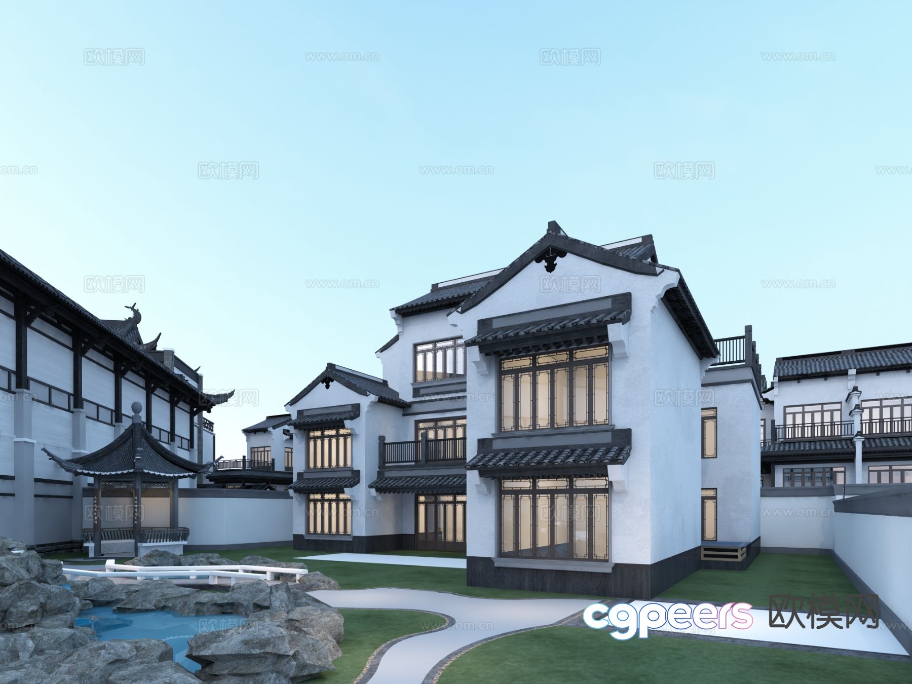 New Chinese style courtyard ancient building villa appearance 3D model New Chinese style courtyard ancient building villa appearance 3D model