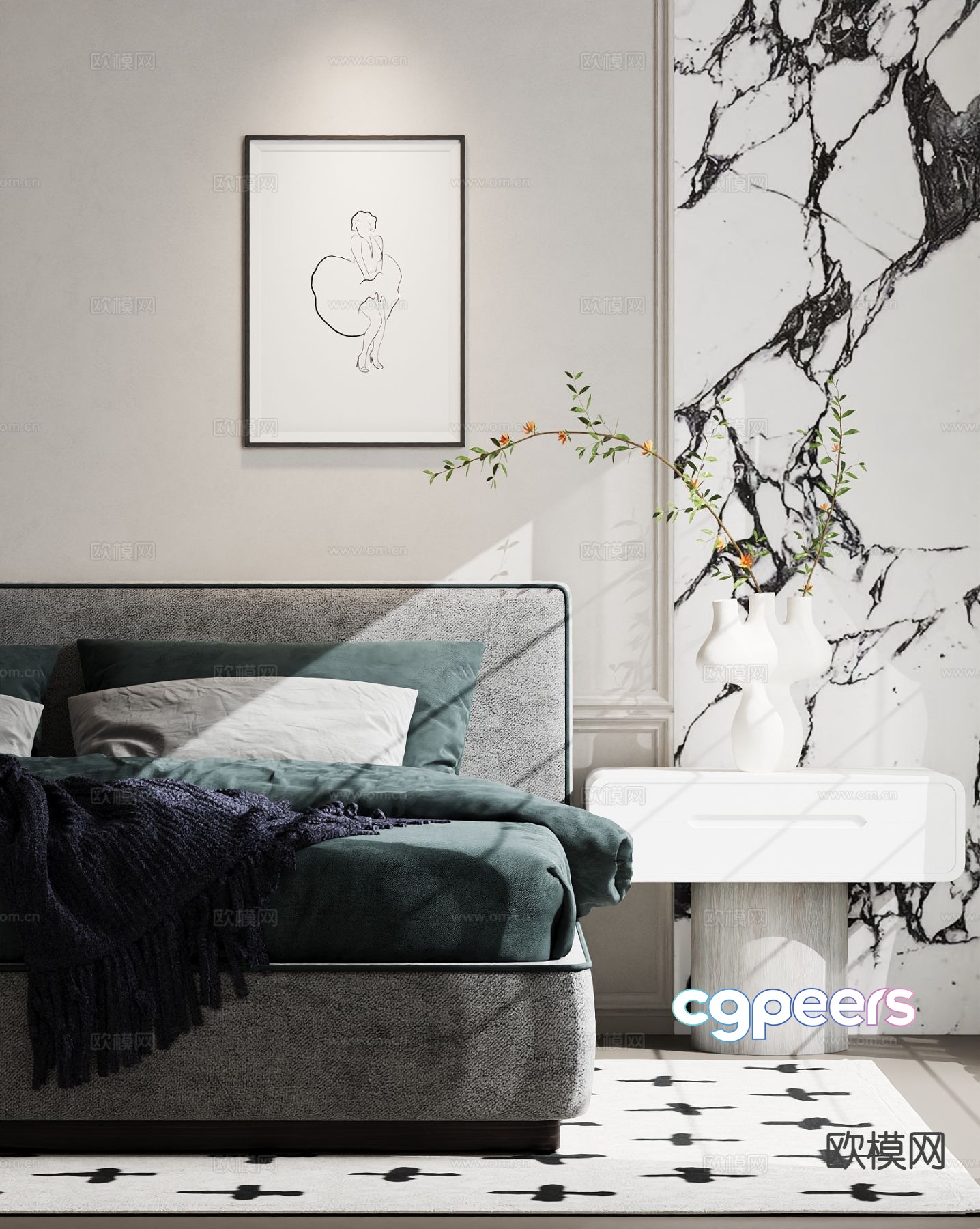 Modern double bed 3d model Modern double bed 3d model