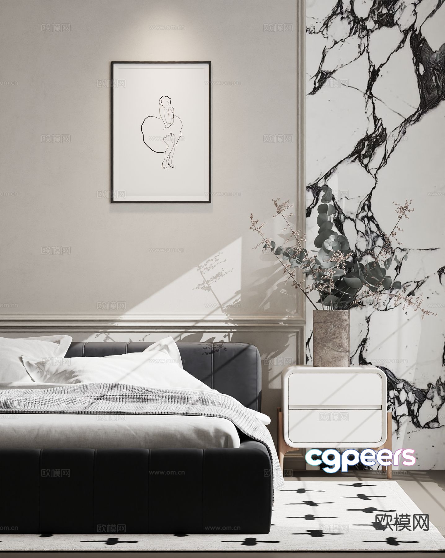 Modern double bed 3d model Modern double bed 3d model