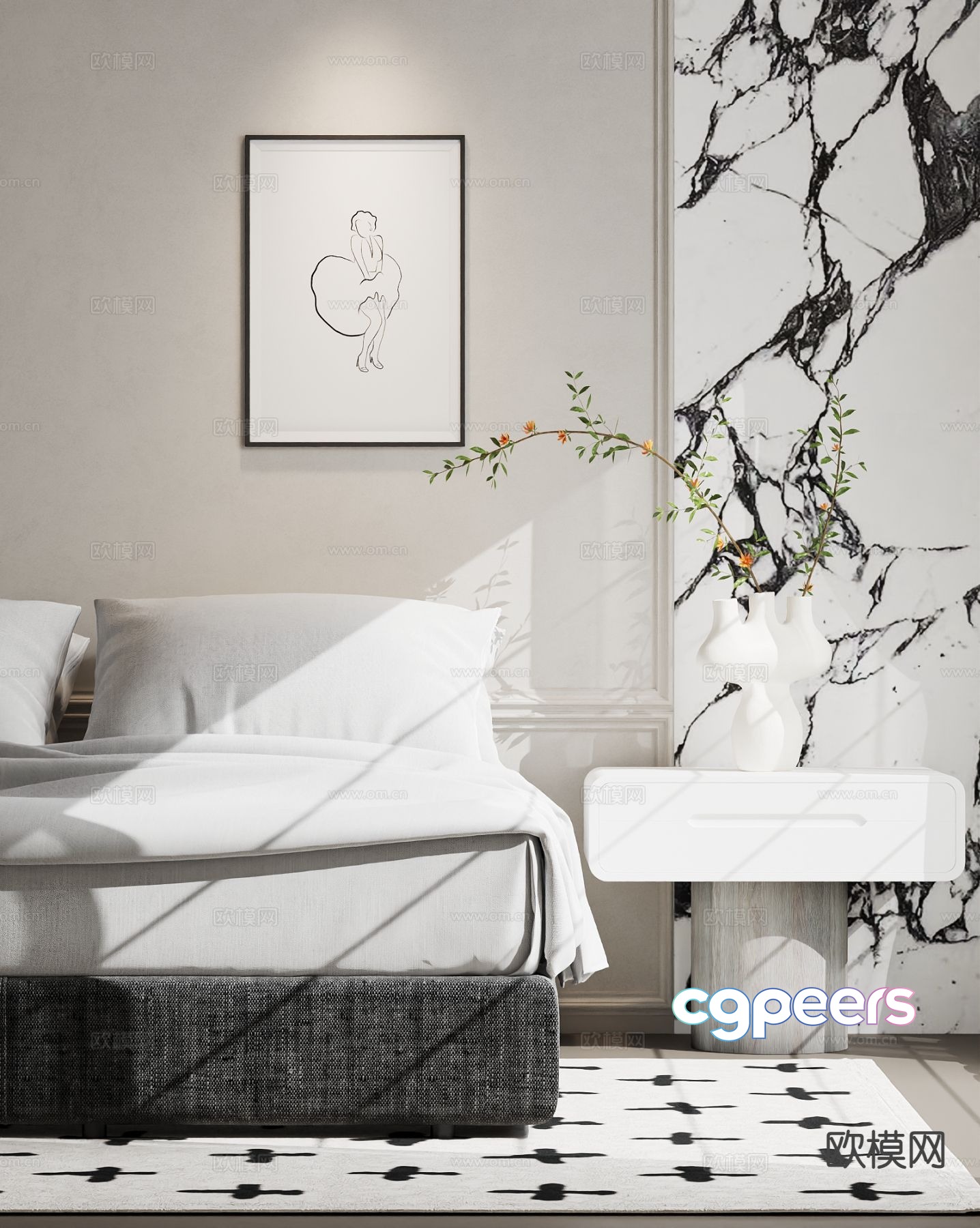 Modern double bed 3d model Modern double bed 3d model