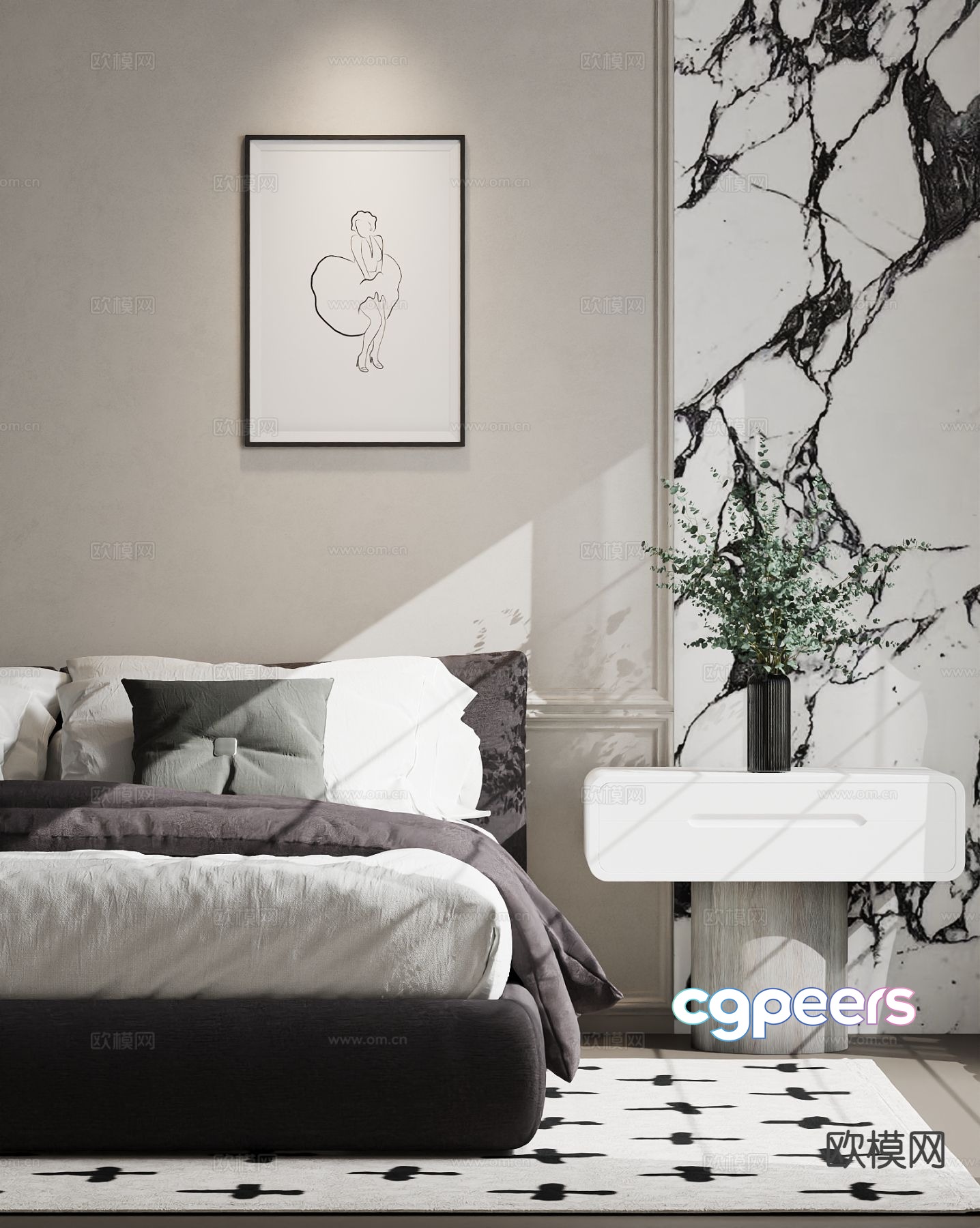 Modern double bed 3d model Modern double bed 3d model