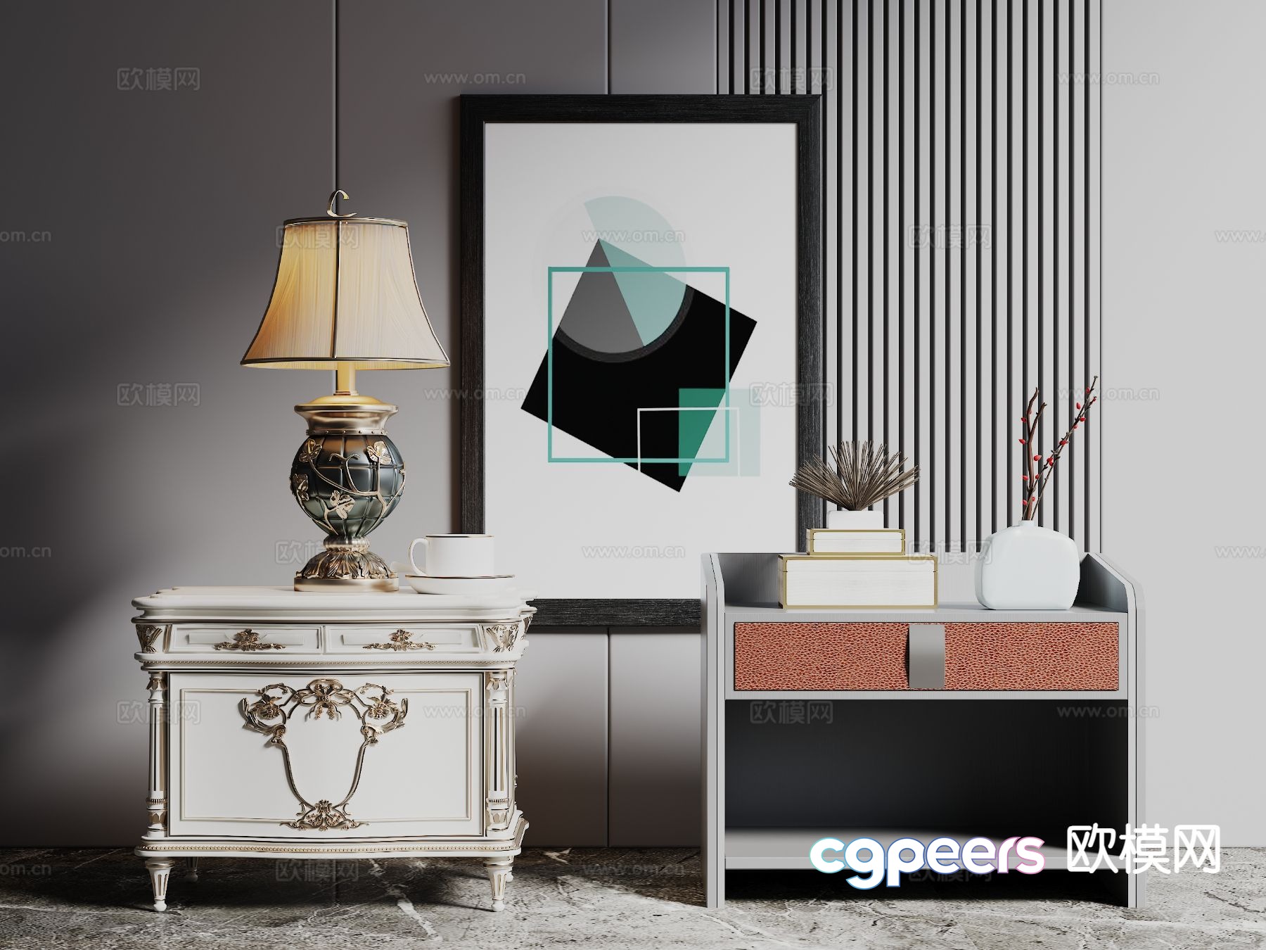 European style bedside table 3d model European style bedside table 3d model