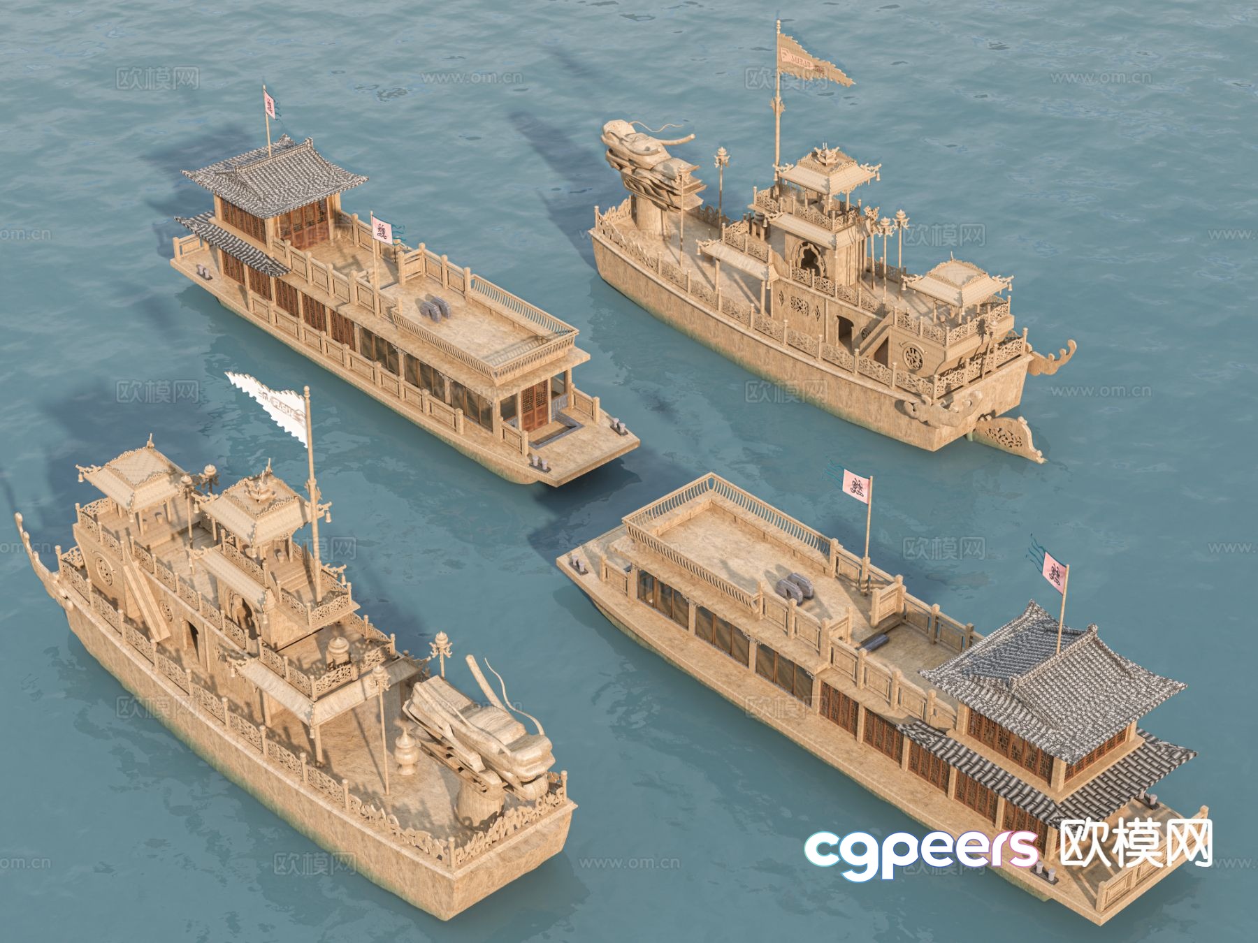 Chinese-style boat, wooden boat, ancient boat, sightseeing boat 3d model Chinese-style boat, wooden boat, ancient boat, sightseeing boat 3d model