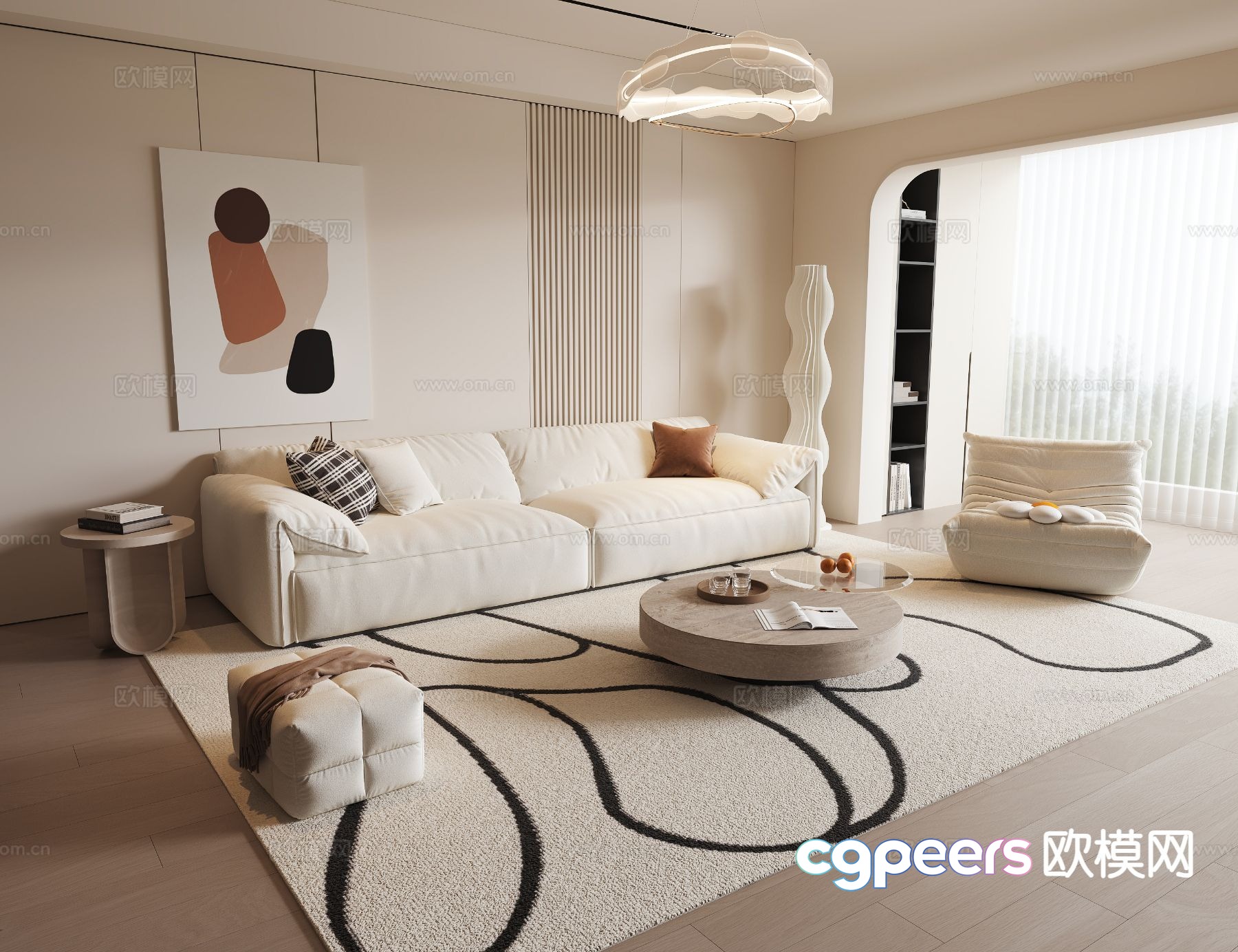 Cream style modular sofa 3d model Cream style modular sofa 3d model