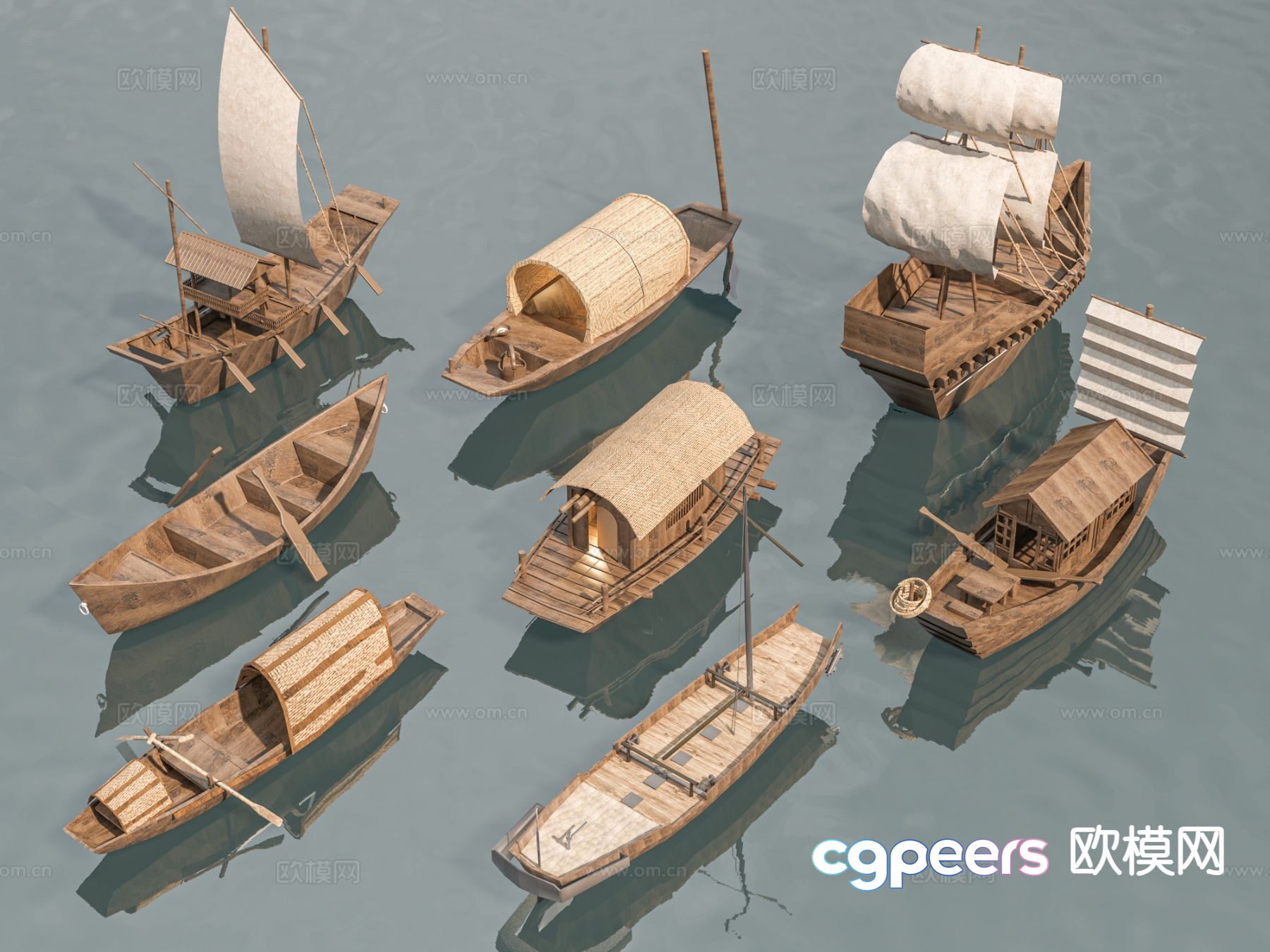 Chinese-style boat, awning boat, fishing boat, wooden boat, ancient boat 3d model Chinese-style boat, awning boat, fishing boat, wooden boat, ancient boat 3d model