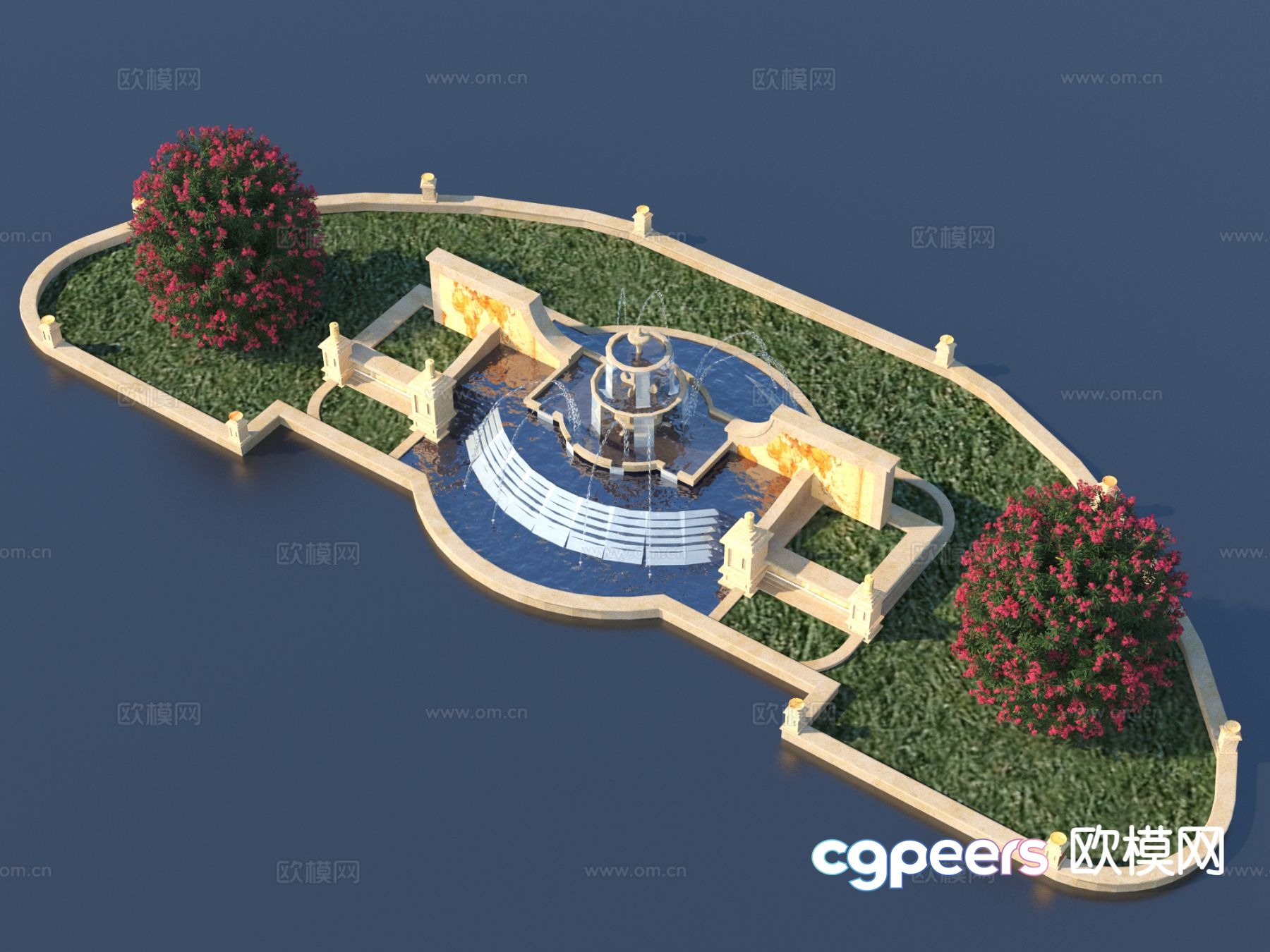 Garden fountain flower bed tree pond landscape 3d model Garden fountain flower bed tree pond landscape 3d model