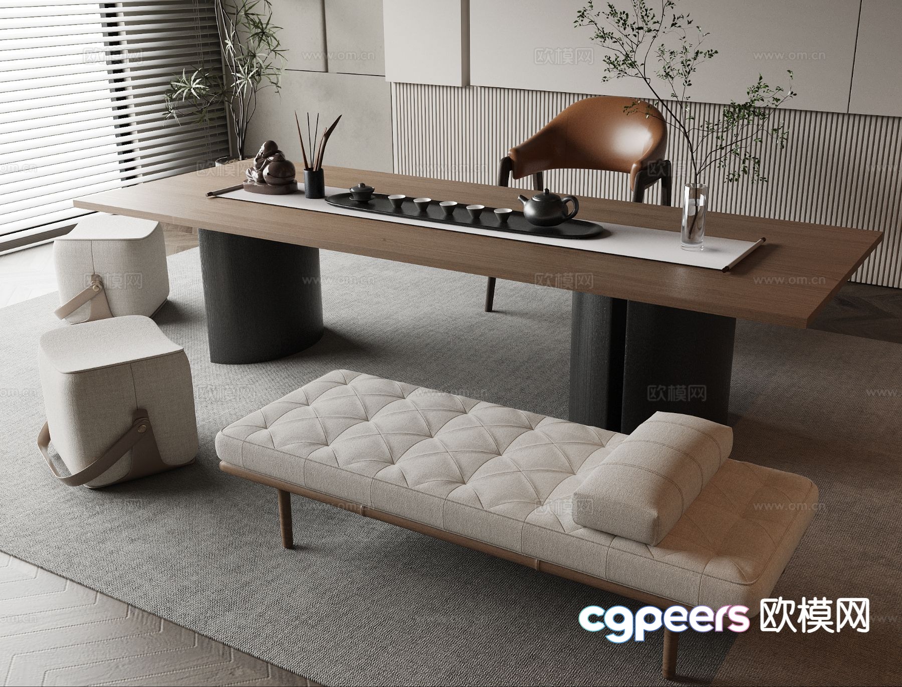 Modern tea table and chairs 3d model Modern tea table and chairs 3d model