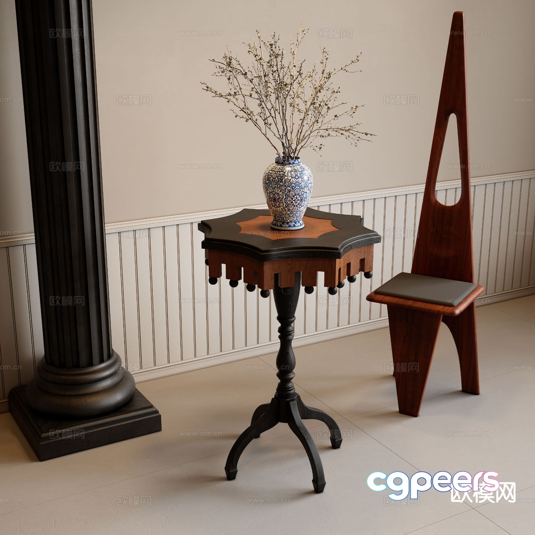 Middle-aged side table corner table 3D model Middle-aged side table corner table 3D model