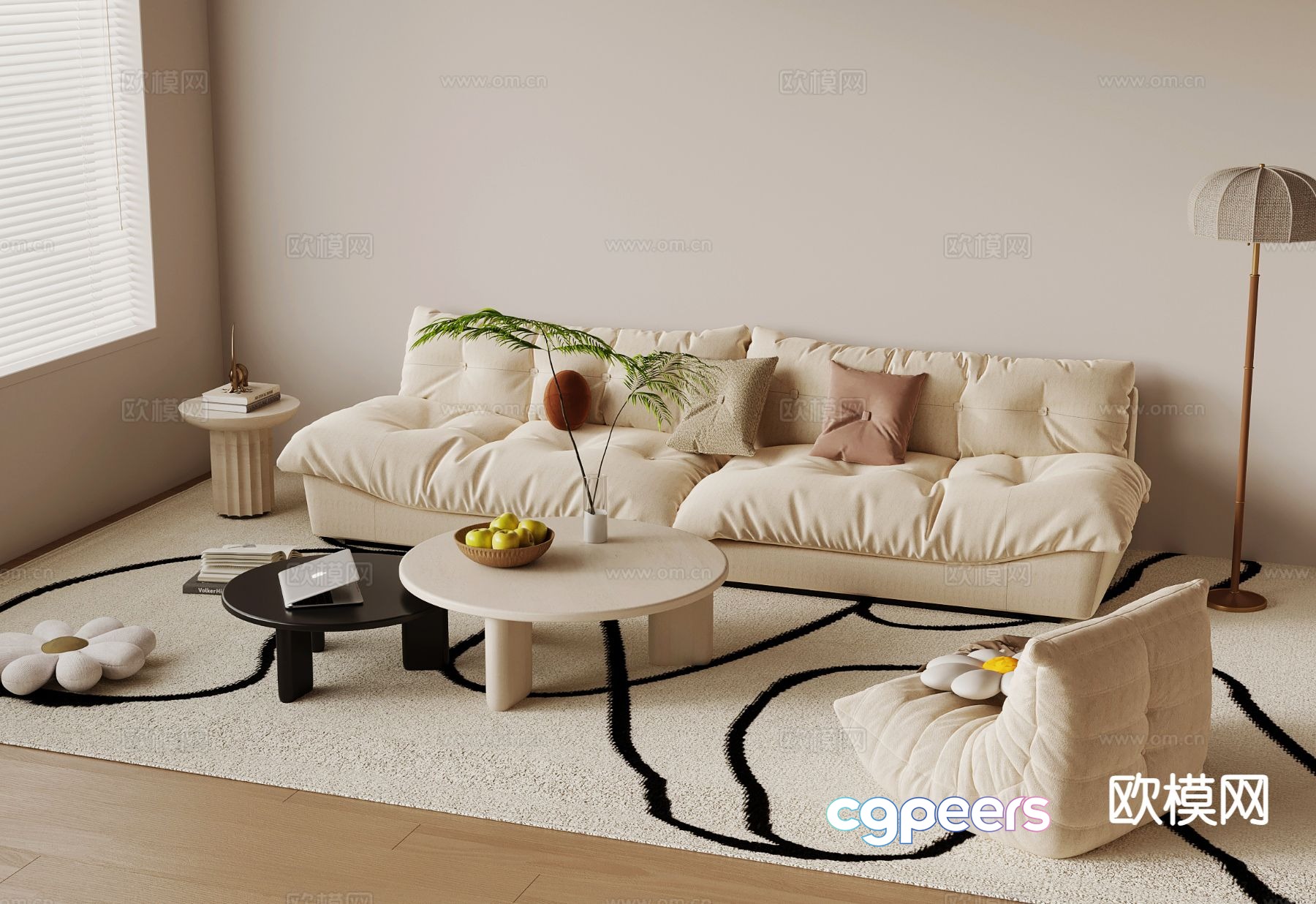 Cream style modular sofa 3d model Cream style modular sofa 3d model