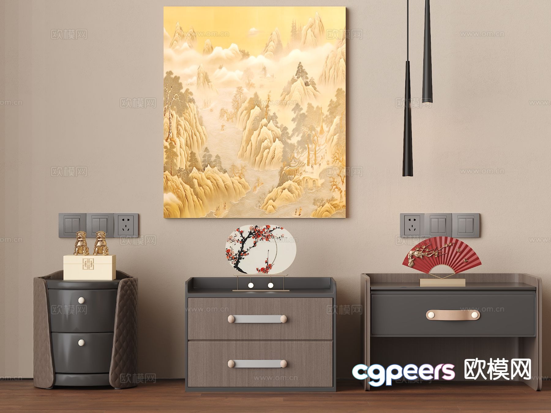 New Chinese style bedside table 3d model New Chinese style bedside table 3d model