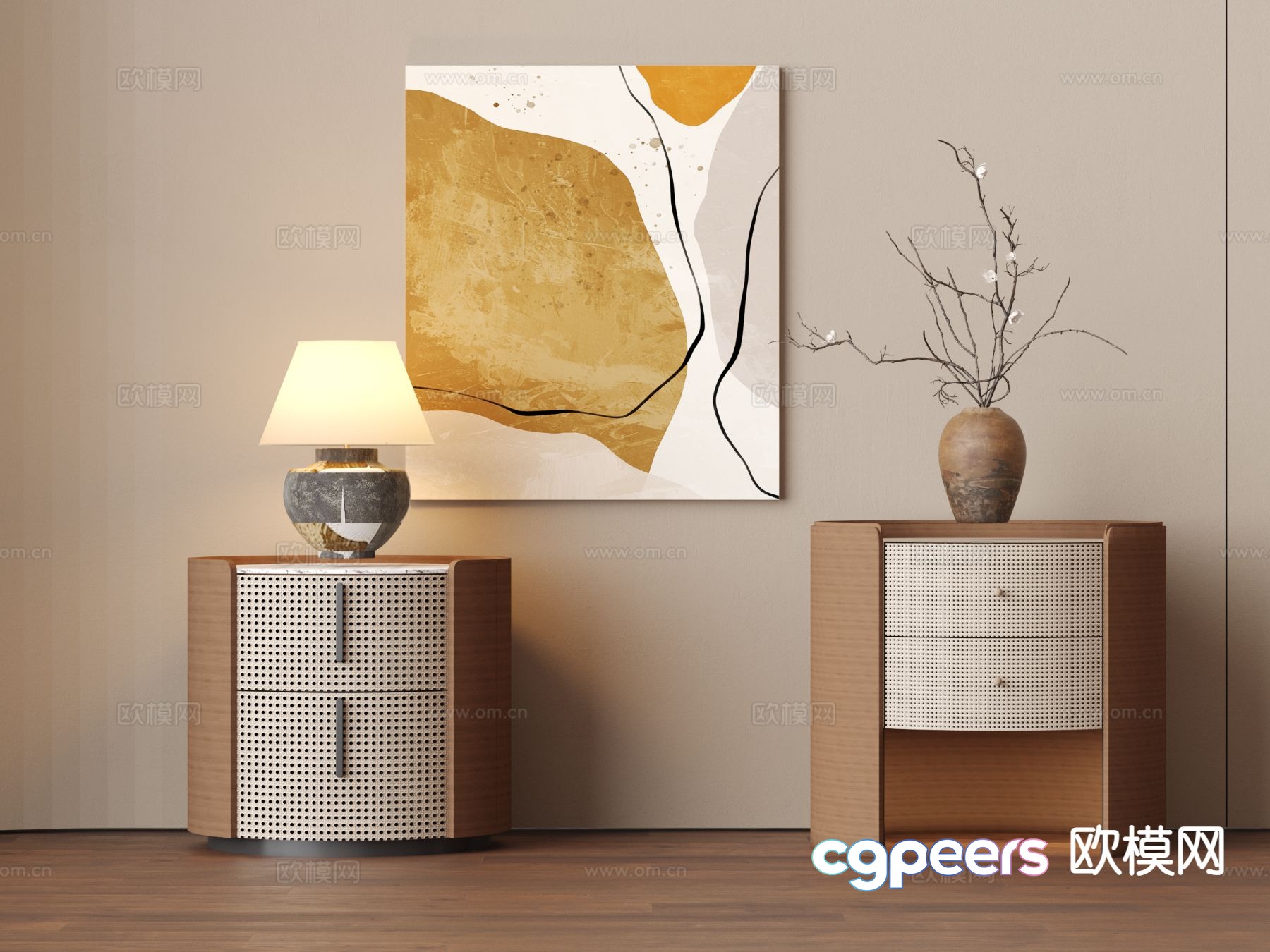 New Chinese style bedside table 3d model New Chinese style bedside table 3d model