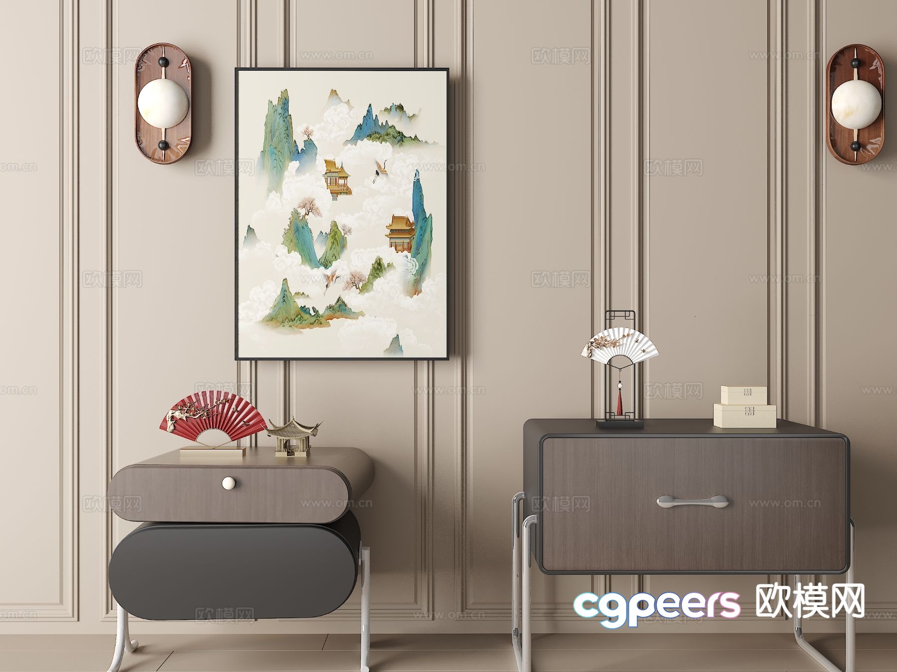 New Chinese style bedside table 3d model New Chinese style bedside table 3d model