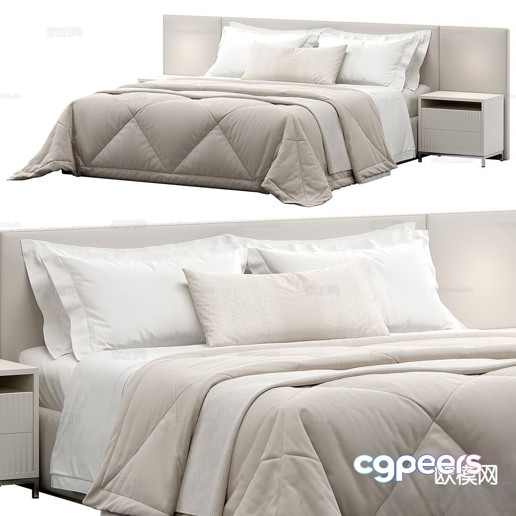 Italian upholstered bed headboard bed double bed 3D model Italian upholstered bed headboard bed double bed 3D model