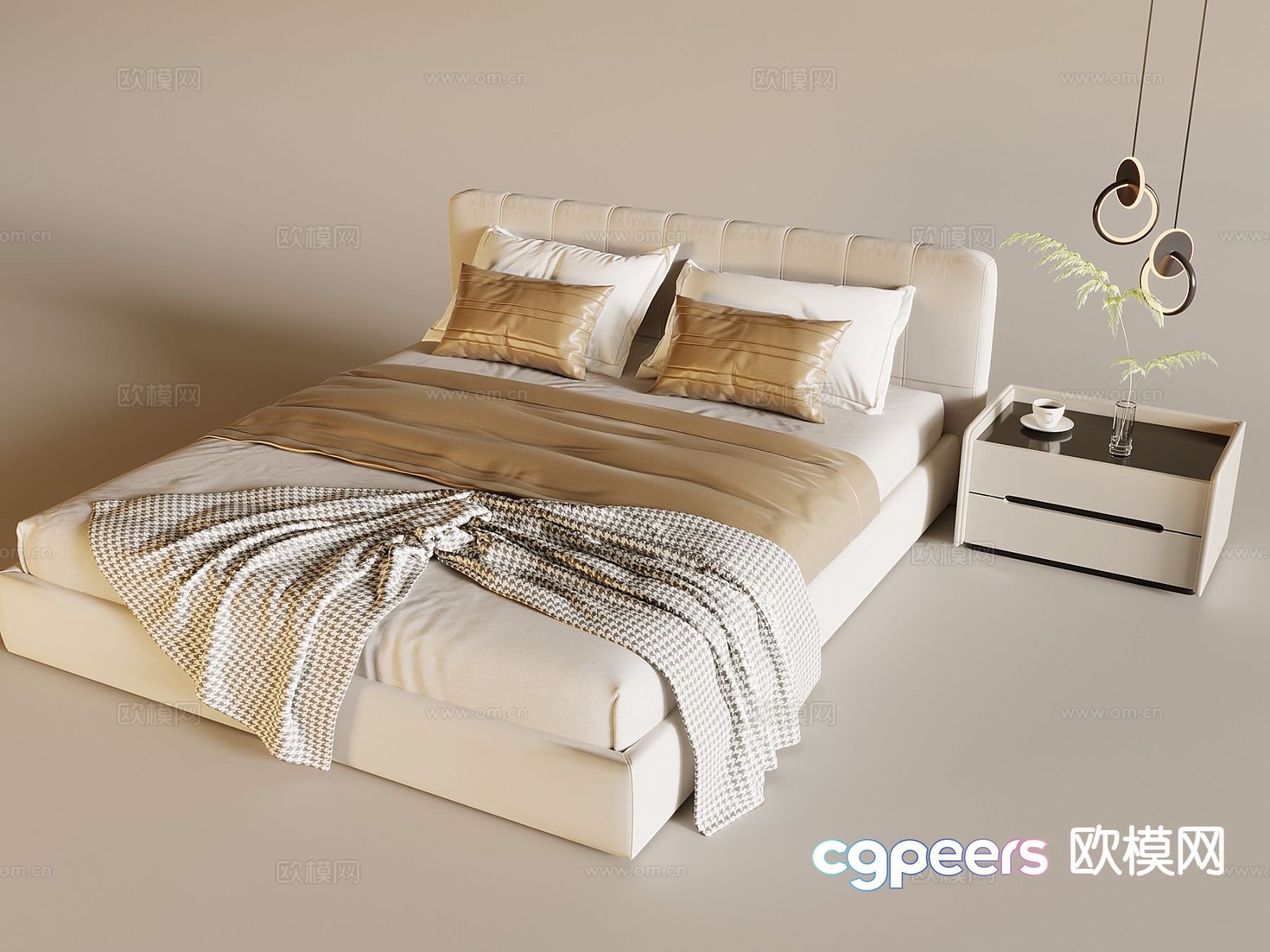 Cream double bed 3d model Cream double bed 3d model