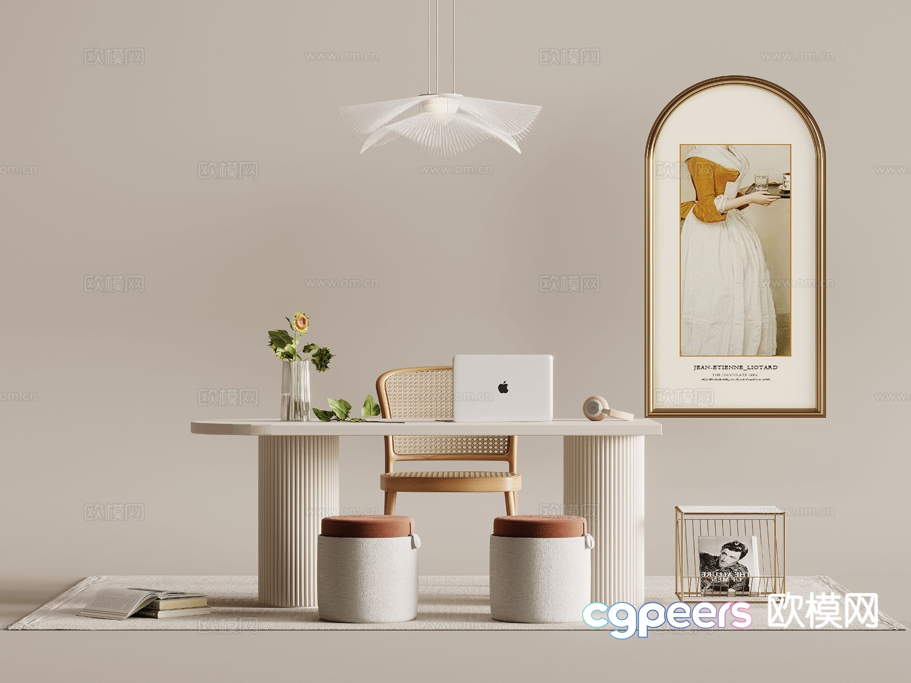 Cream style desk chair 3d model Cream style desk chair 3d model