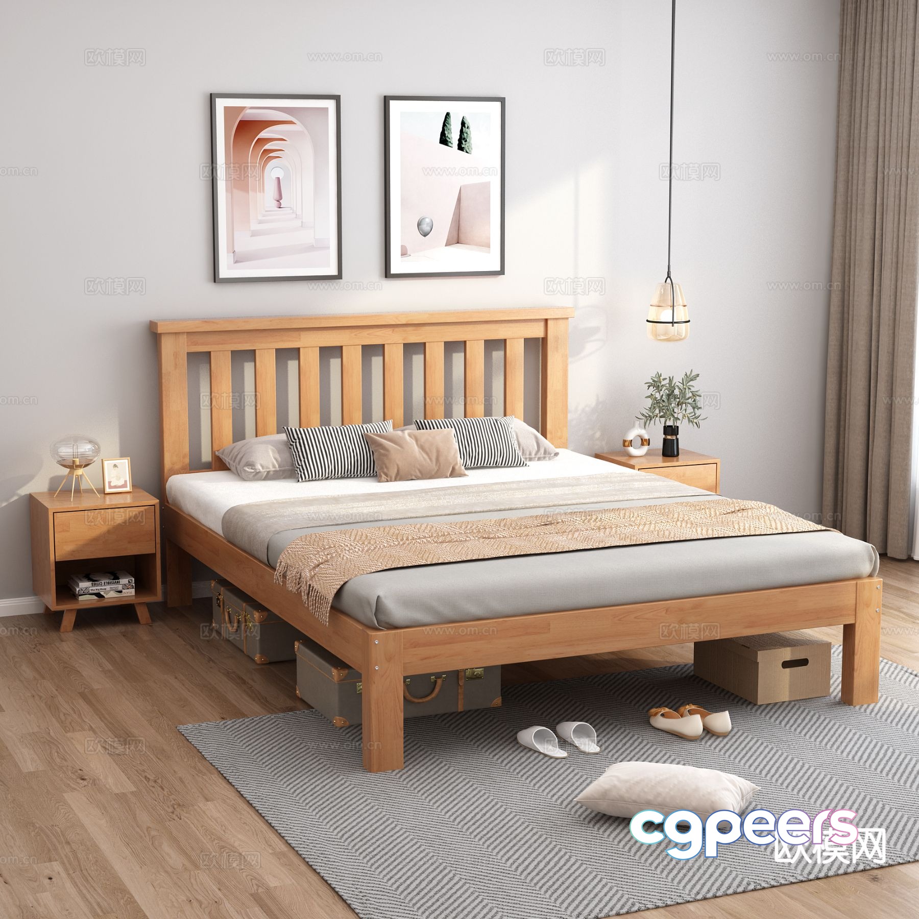 Nordic solid wood bed double bed 3d model Nordic solid wood bed double bed 3d model