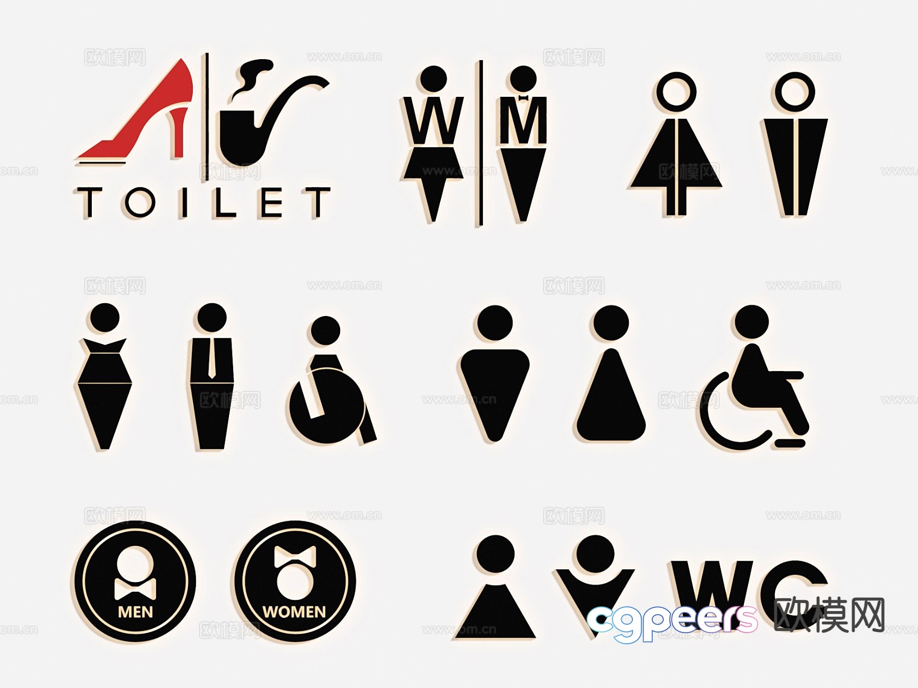 Modern bathroom signage guide sign signage 3d model Modern bathroom signage guide sign signage 3d model