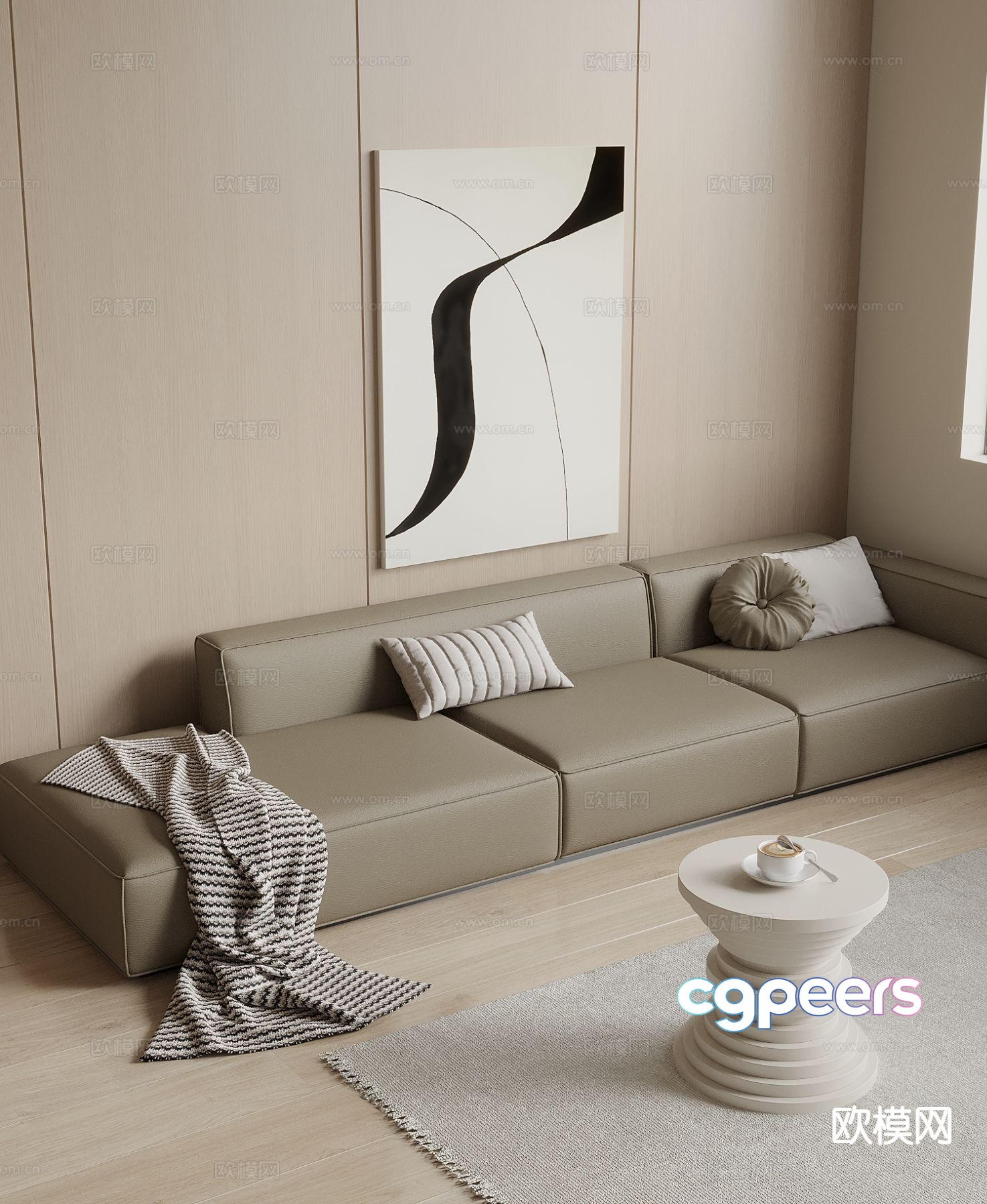 Modern leather three-person sofa 3d model Modern leather three-person sofa 3d model