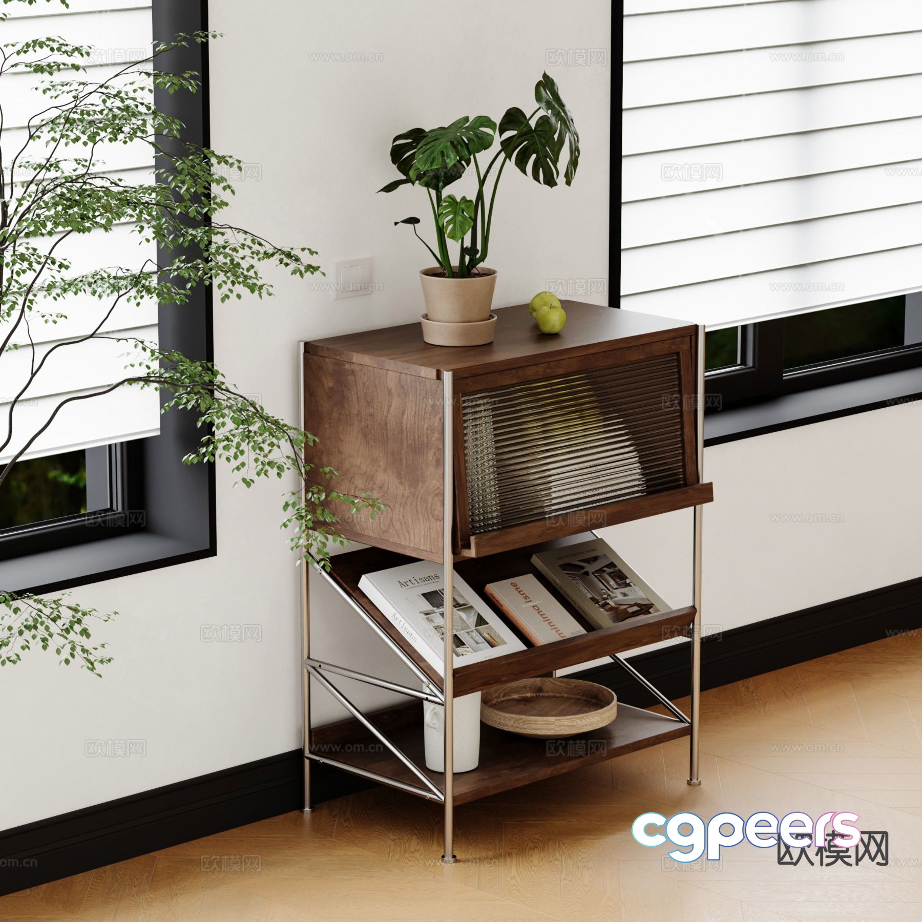 Middle-aged side cabinet storage rack 3D model Middle-aged side cabinet storage rack 3D model