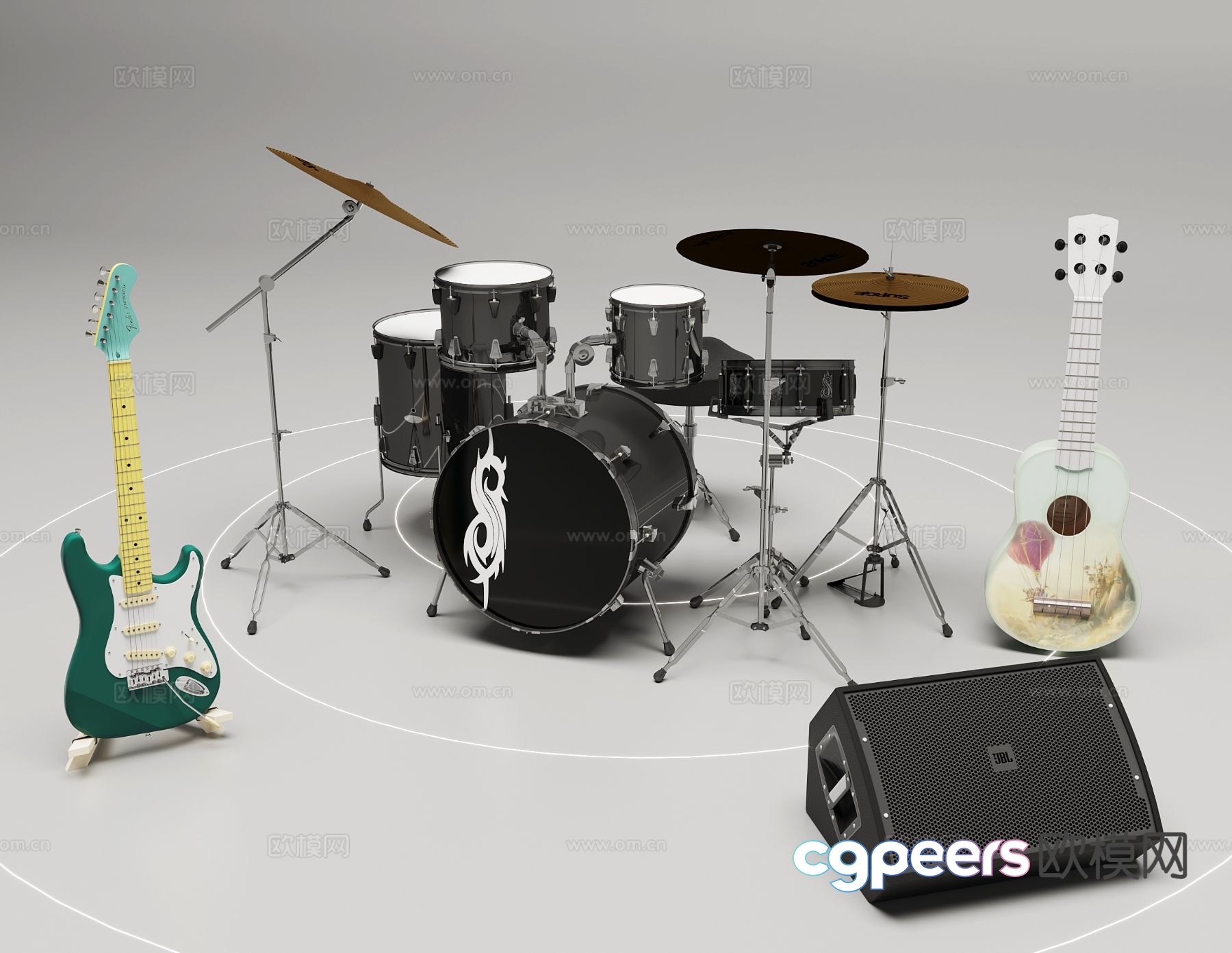 musical instrument drum guitar bass 3d model musical instrument drum guitar bass 3d model