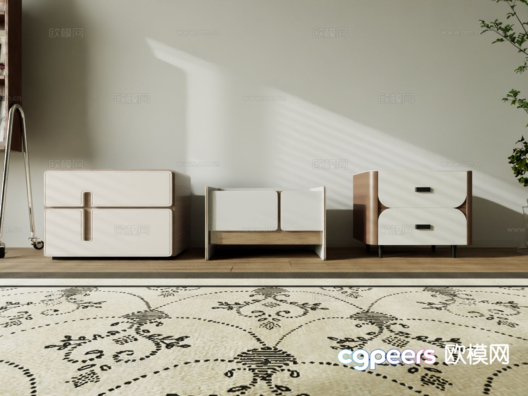 Cream style bedside table 3d model Cream style bedside table 3d model