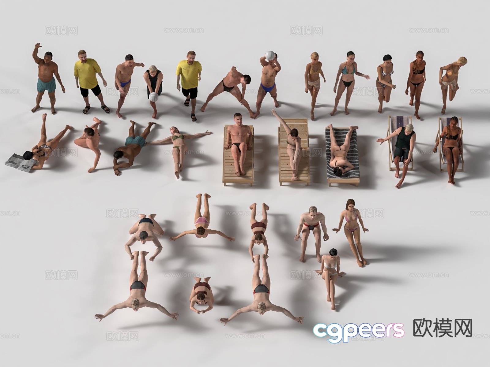 Beach characters, swimmers, sunbathing characters 3d model Beach characters, swimmers, sunbathing characters 3d model