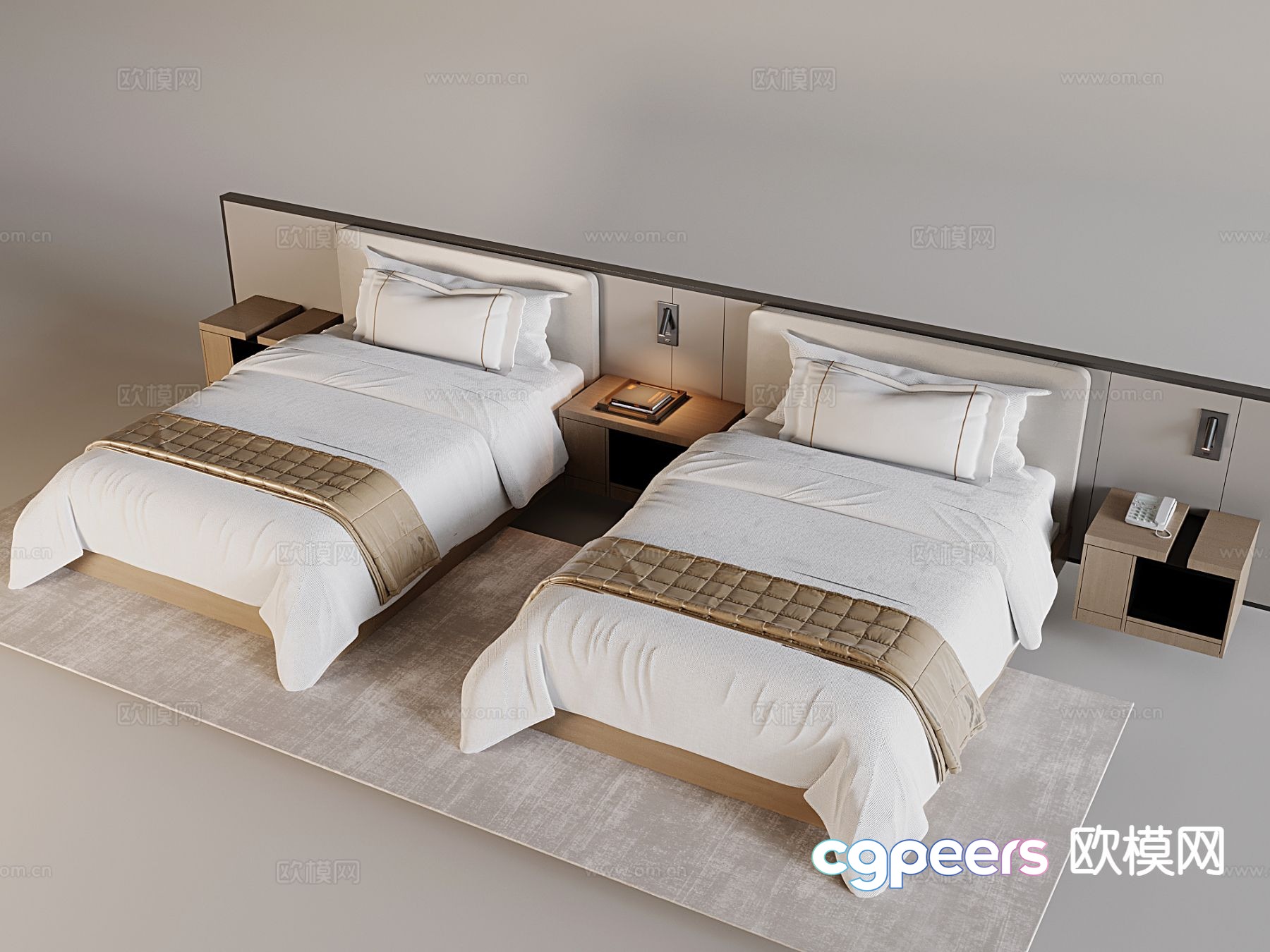 Modern solid wood single bed hotel single bed 3d model Modern solid wood single bed hotel single bed 3d model